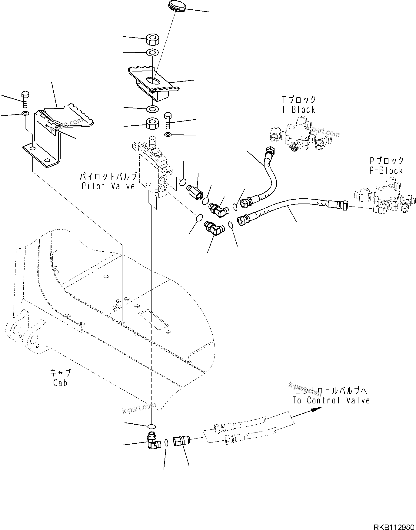 Komatsu parts book diagram for PC35MR-5 S/N F50003 AND UP: CAB, BOOM SWING PEDAL AND PIPING