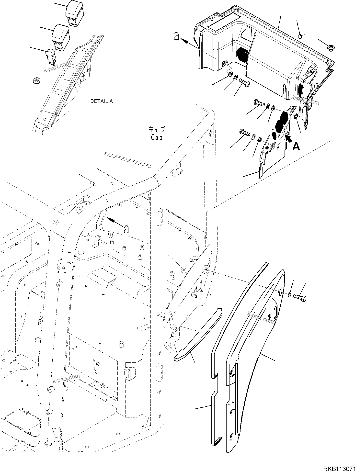 Komatsu parts book diagram for PC35MR-5 S/N F50003 AND UP: CAB, REAR COVER