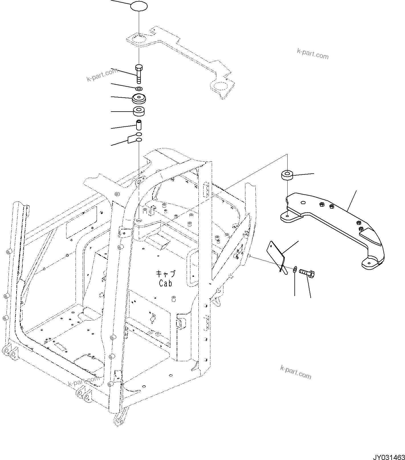 Komatsu parts book diagram for PC35MR-5 S/N F50003 AND UP: CAB, CAB MOUNTING