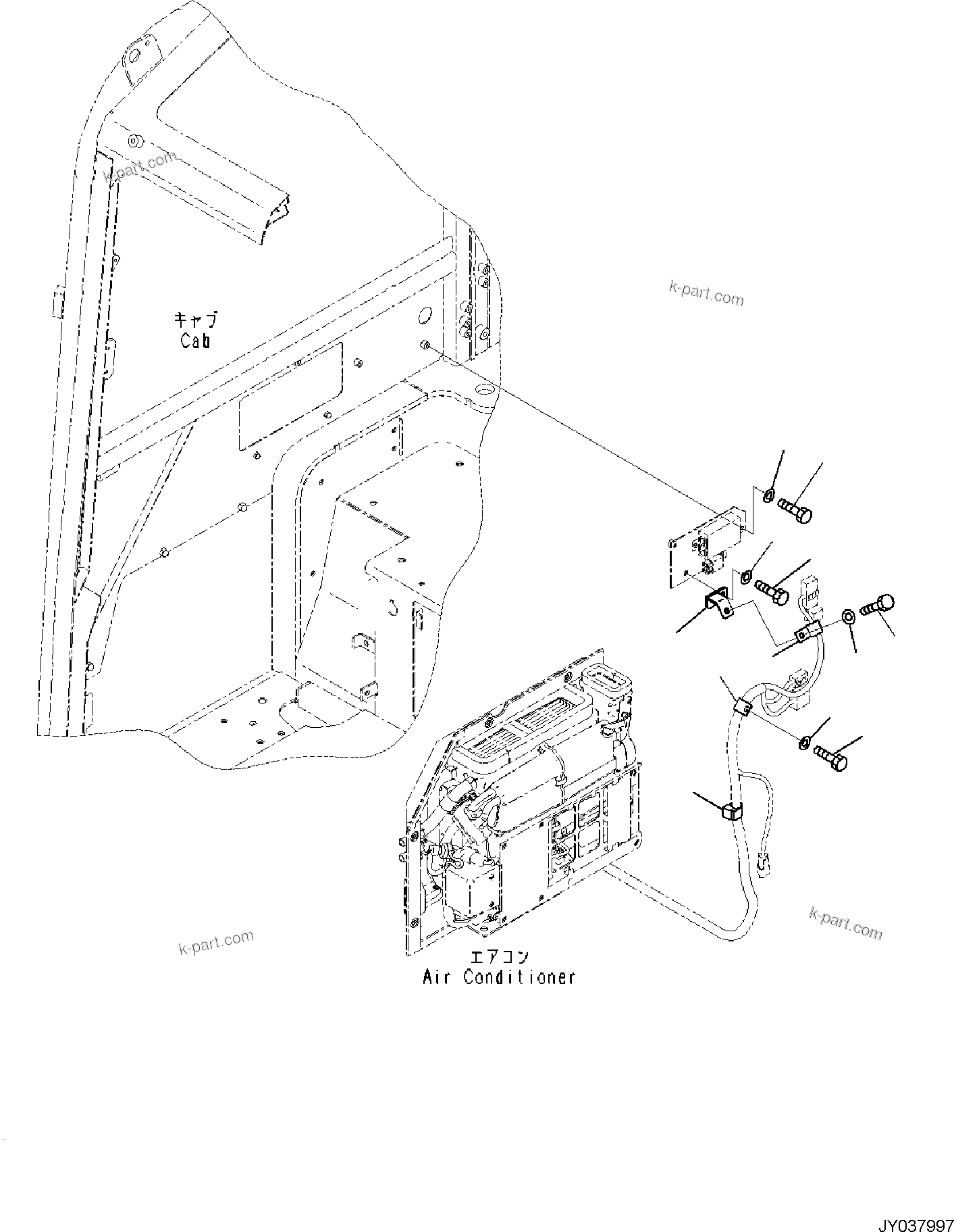 Komatsu parts book diagram for PC35MR-5 S/N F50003 AND UP: CAB, AIR CONDITIONER UNIT MOUNTING (2/2)