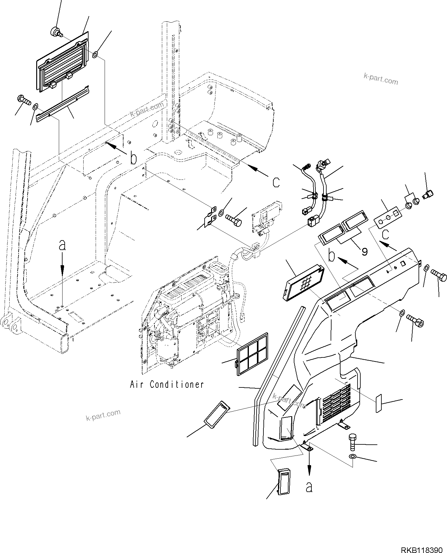 Komatsu parts book diagram for PC35MR-5 S/N F50003 AND UP: CAB, AIR CONDITIONER DUCT