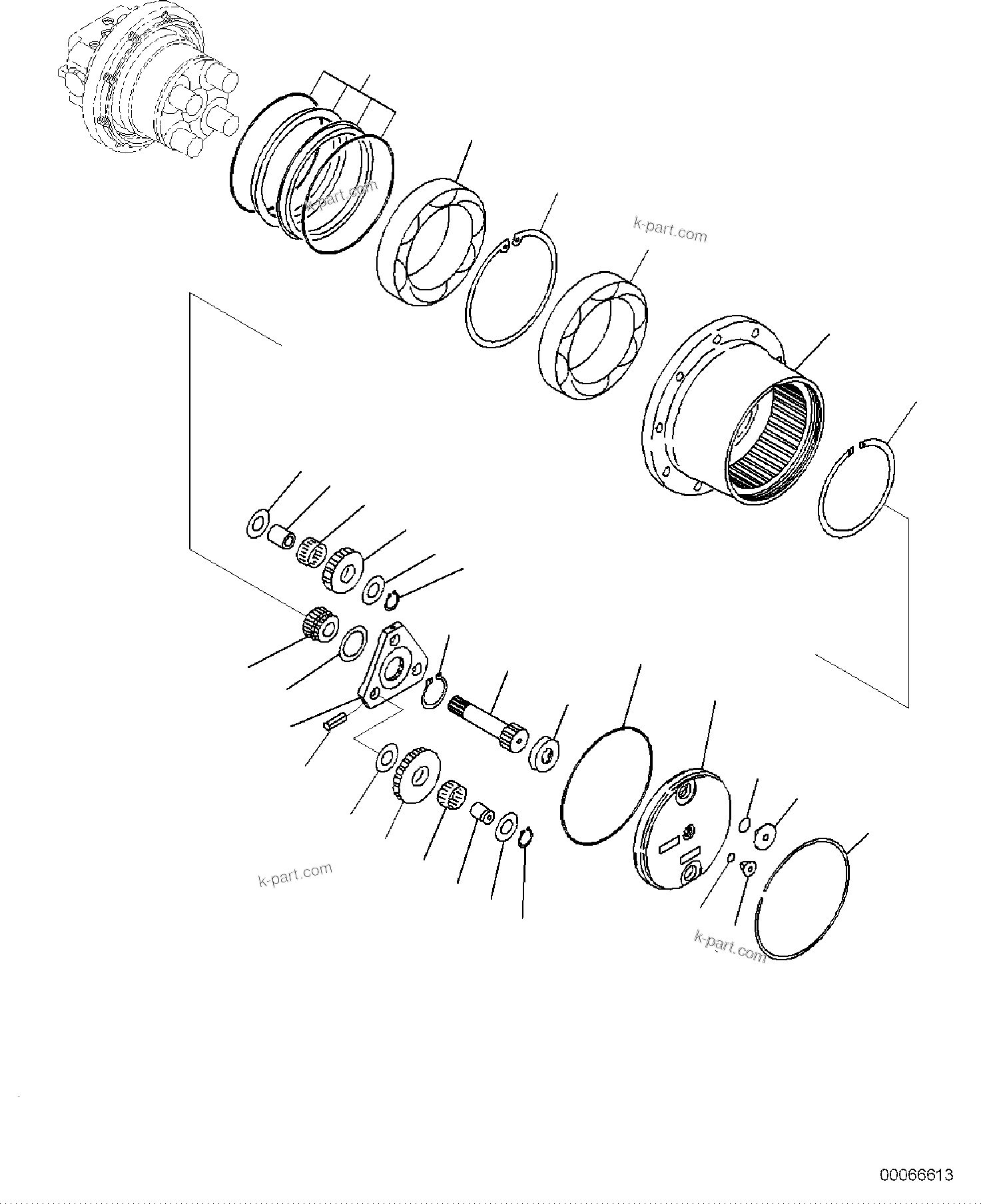 Komatsu parts book diagram for PC35MR-5 S/N F50003 AND UP: TRACK FRAME, REDUCTION GEAR, INNER PARTS