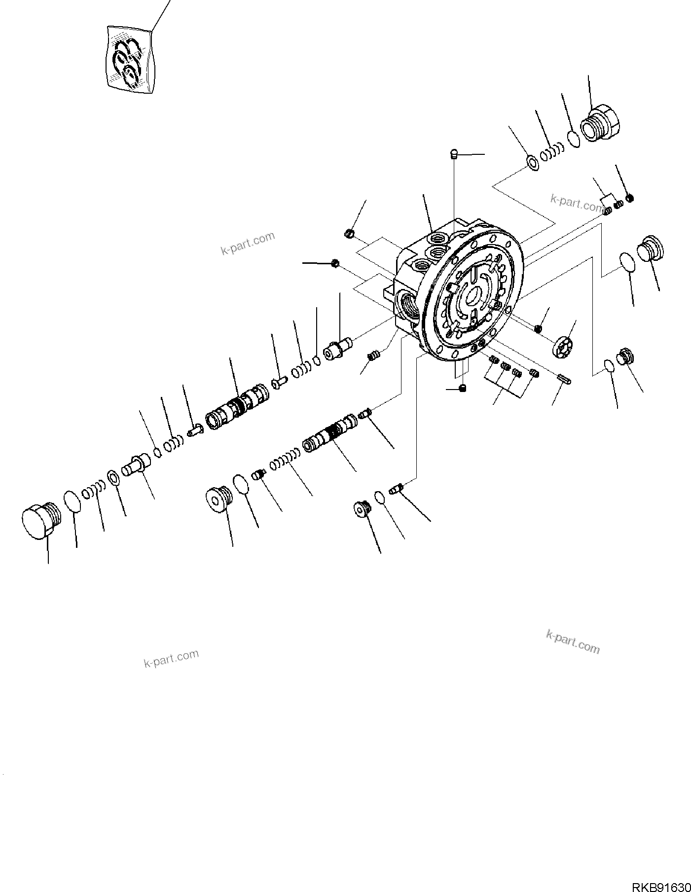 Komatsu parts book diagram for PC35MR-5 S/N F50003 AND UP: TRACK FRAME, TRACK FRAME, INNER PARTS, HYDRAULIC MOTOR (2/2)