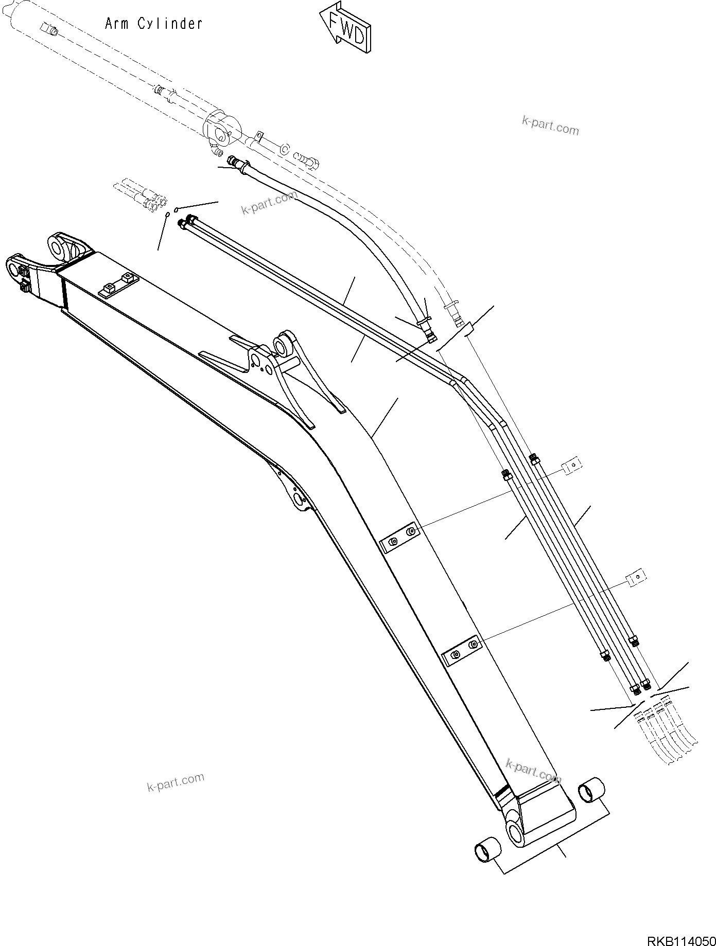 Komatsu parts book diagram for PC35MR-5 S/N F50003 AND UP: BOOM UNIT, ARM AND BUCKET CYLINDER PIPING