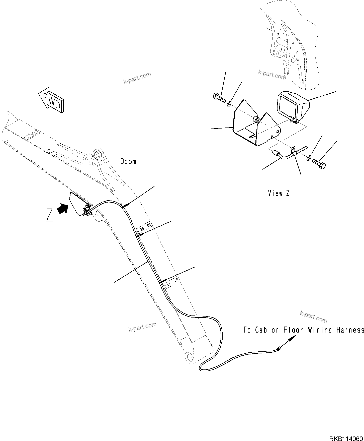 Komatsu parts book diagram for PC35MR-5 S/N F50003 AND UP: BOOM UNIT, WORKING LAMP