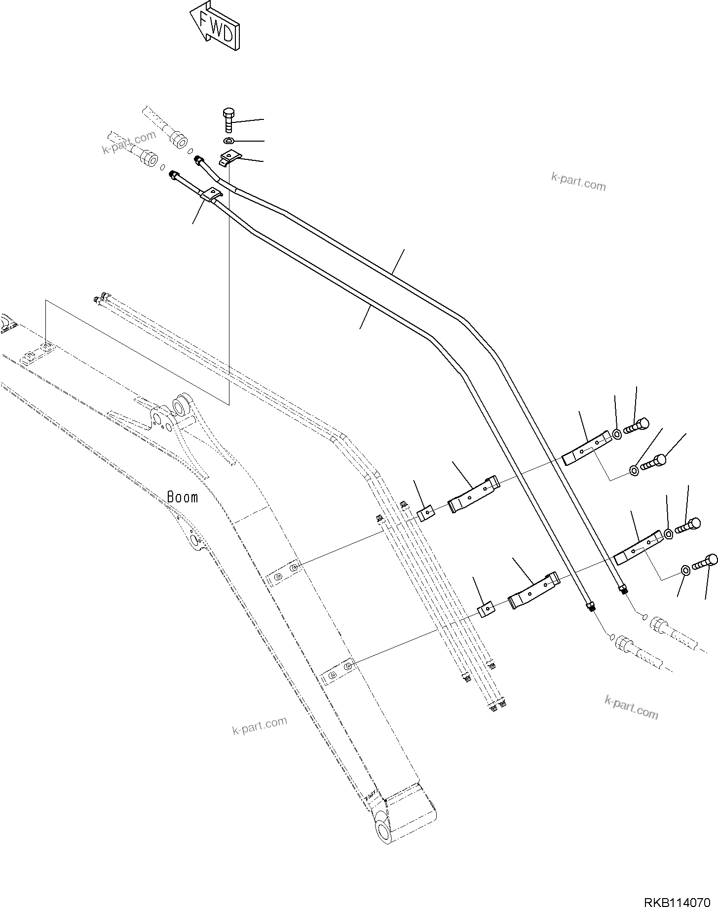Komatsu parts book diagram for PC35MR-5 S/N F50003 AND UP: BOOM UNIT, ATTACHMENT PIPING