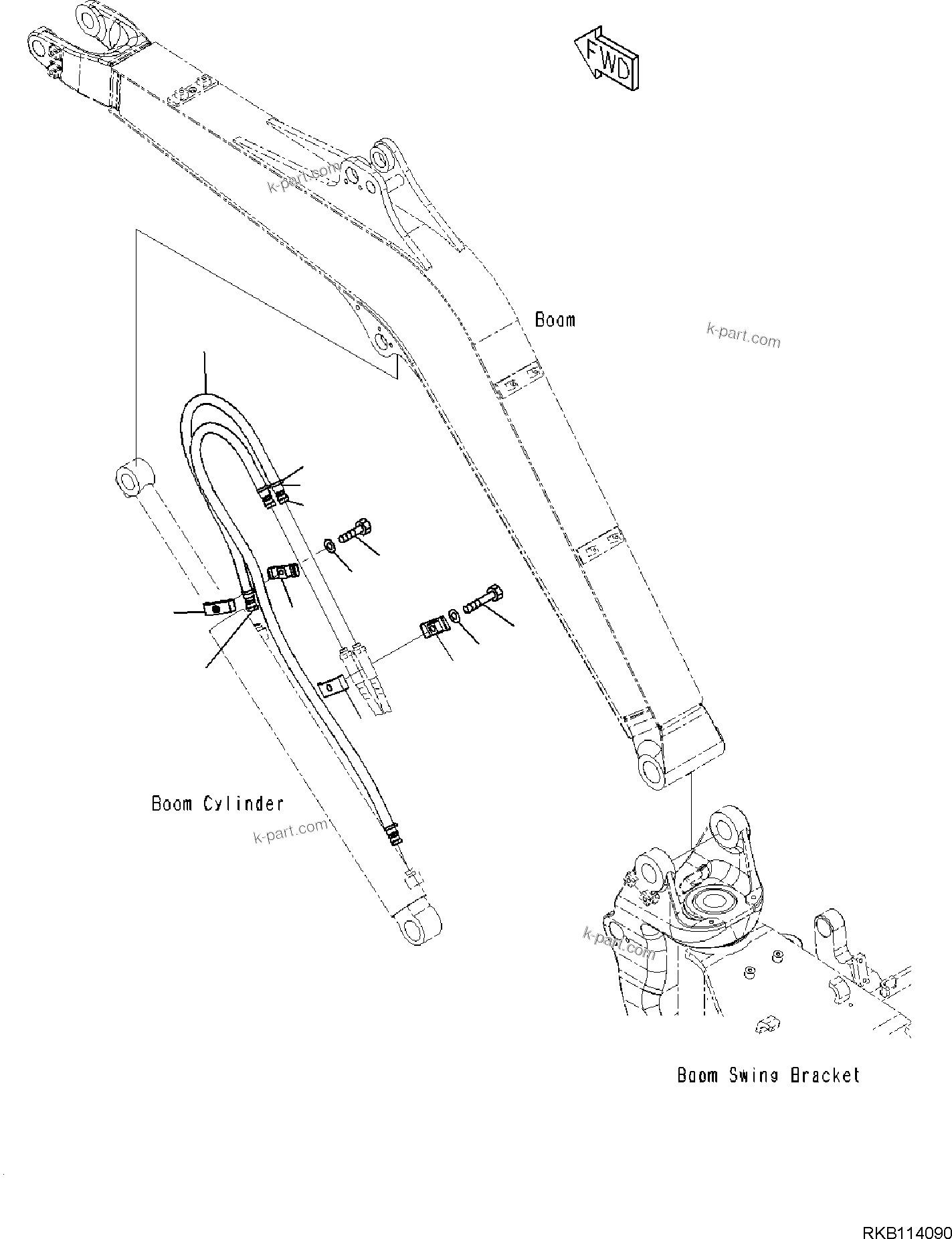 Komatsu parts book diagram for PC35MR-5 S/N F50003 AND UP: BOOM UNIT, BOOM CYLINDER PIPING