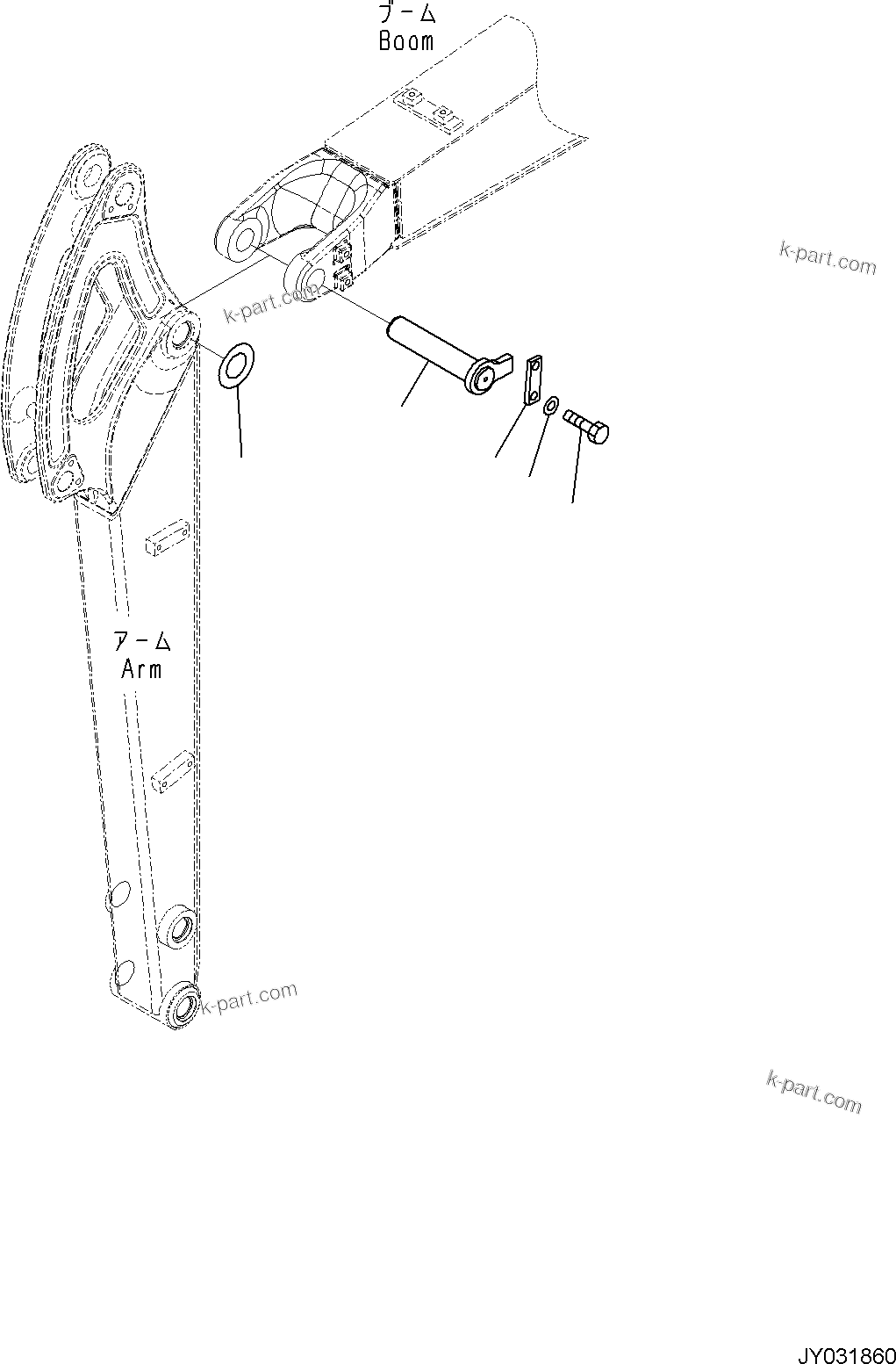 Komatsu parts book diagram for PC35MR-5 S/N F50003 AND UP: BOOM UNIT, PIN, ARM