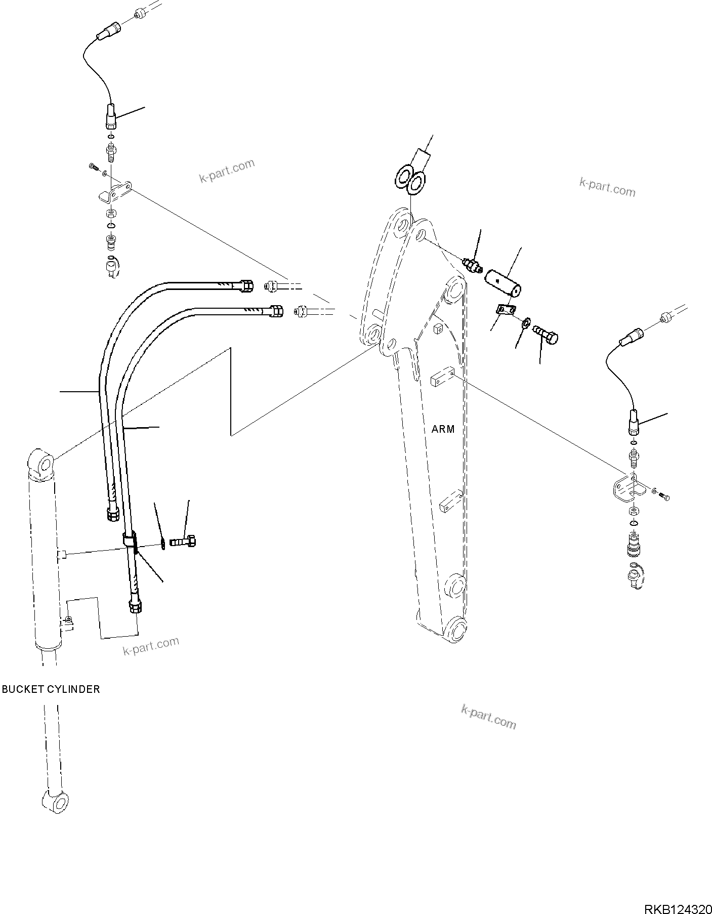 Komatsu parts book diagram for PC35MR-5 S/N F50003 AND UP: ARM UNIT, PIN AND PIPING