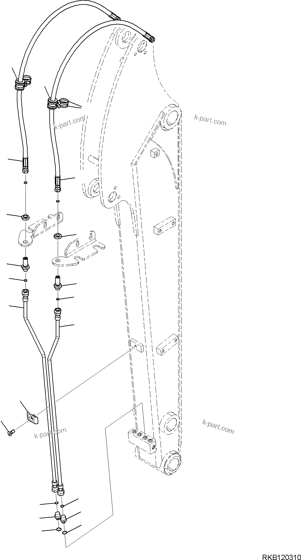 Komatsu parts book diagram for PC35MR-5 S/N F50003 AND UP: ARM UNIT, ADDITIONAL PIPING (2/2)