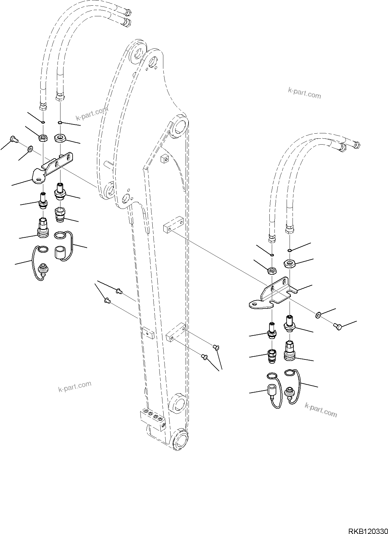 Komatsu parts book diagram for PC35MR-5 S/N F50003 AND UP: ARM UNIT, ADDITIONAL PIPING (1/2)