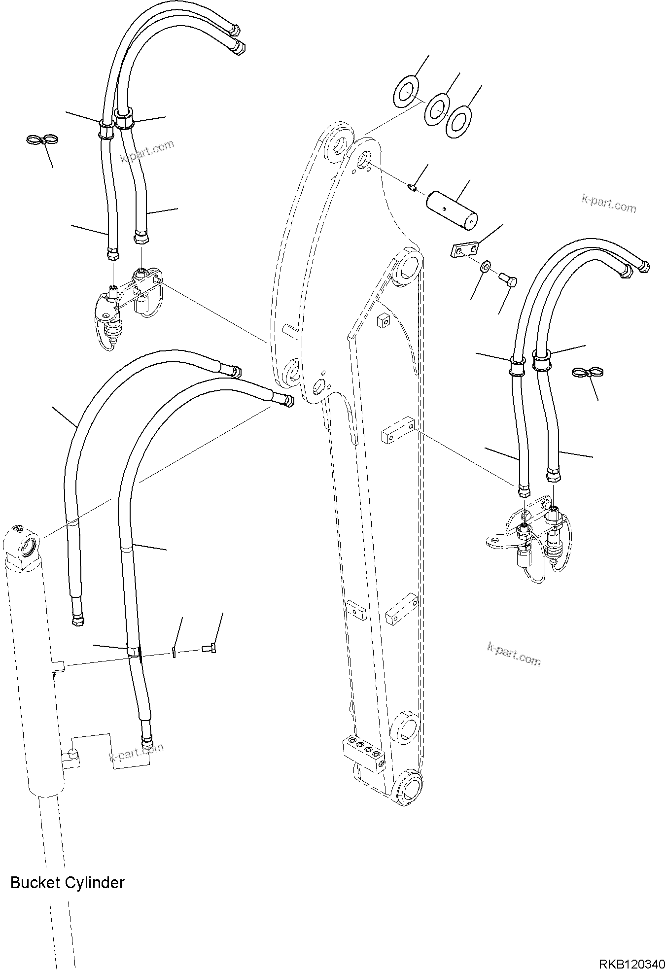 Komatsu parts book diagram for PC35MR-5 S/N F50003 AND UP: ARM UNIT, PIN AND PIPING