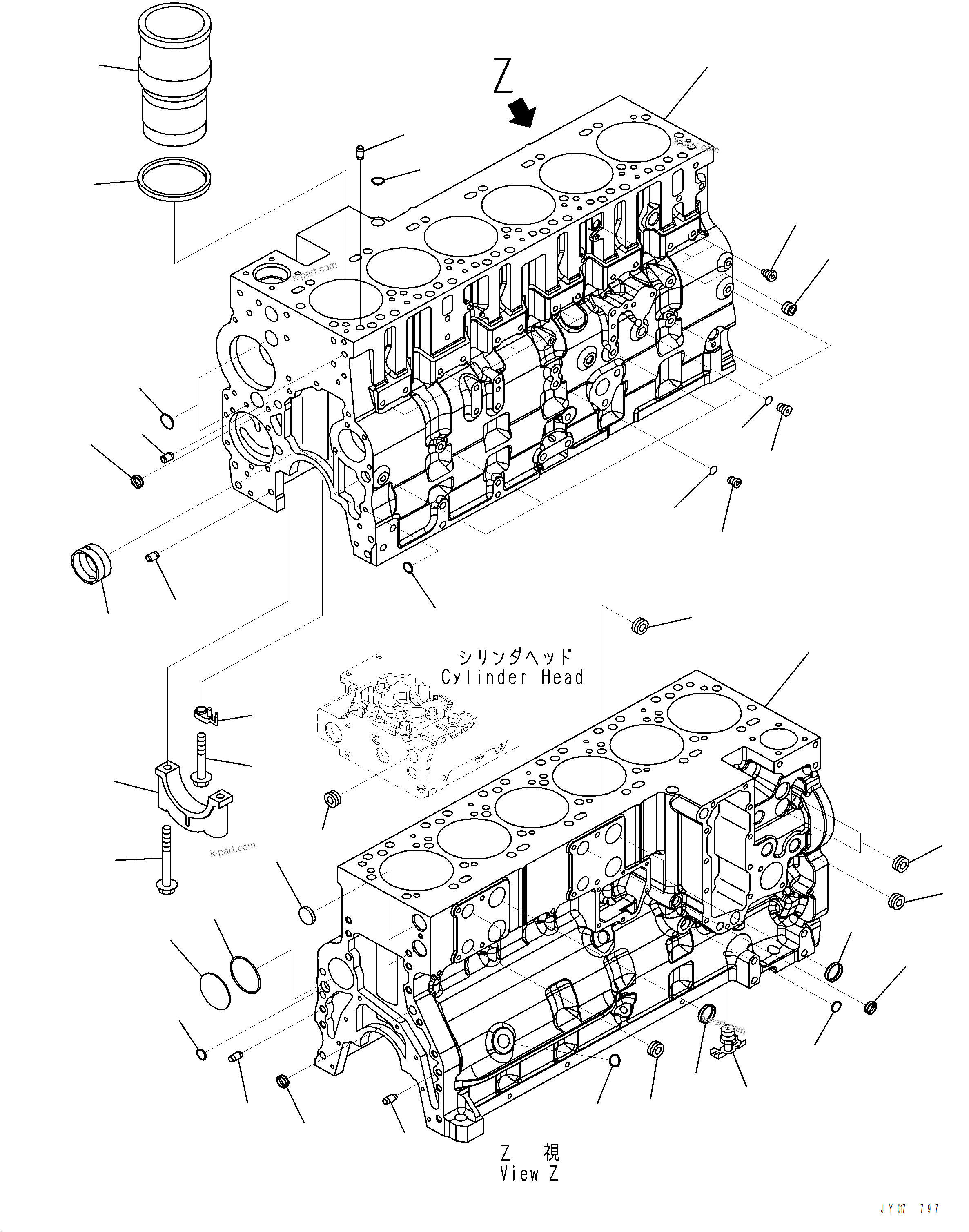 Komatsu parts book diagram for PC390LCI-11 A31001-UP BEPB113400 3.8.2018: A2019-001001 CYLINDER BLOCK