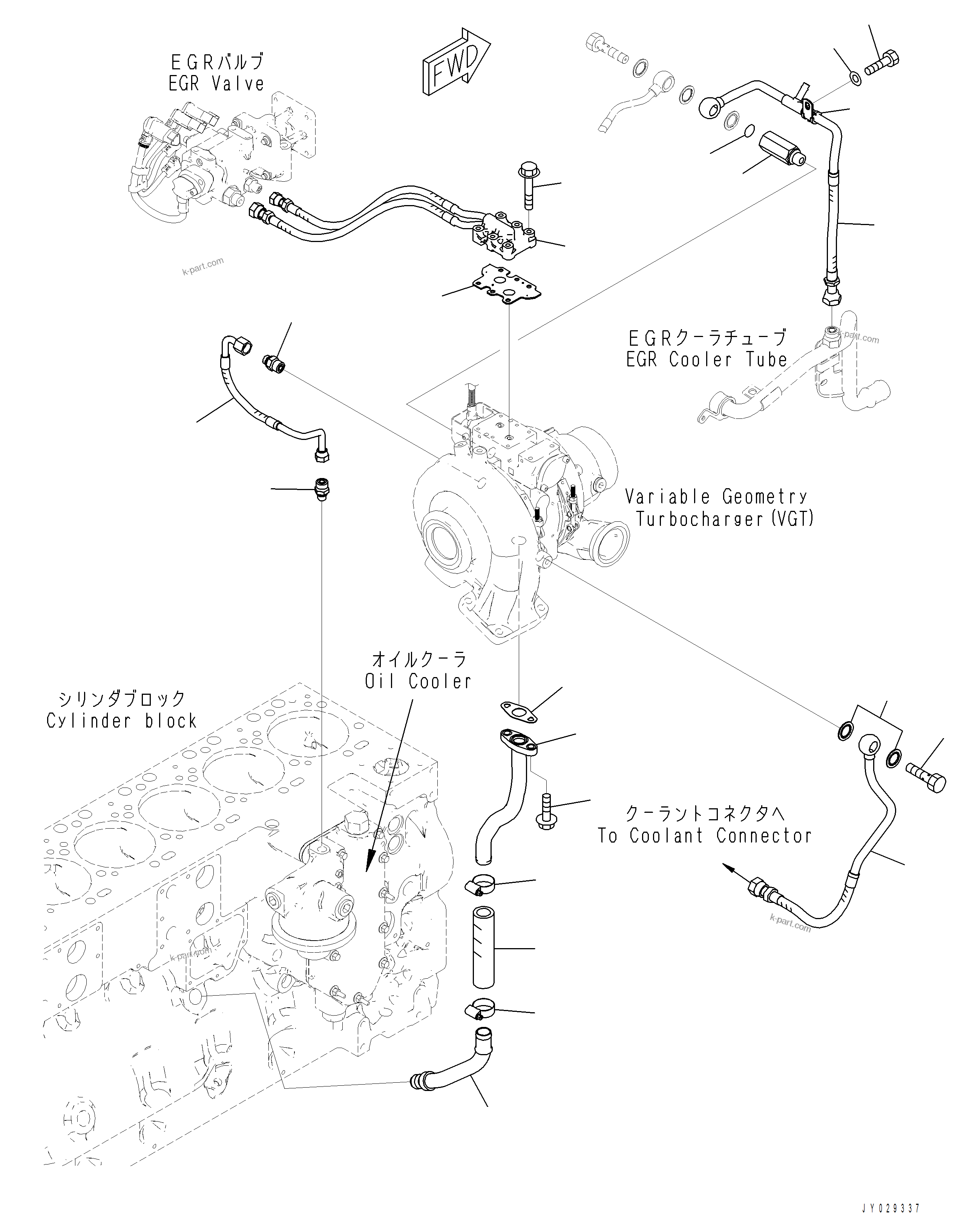 Komatsu parts book diagram for PC390LCI-11 A31001-UP BEPB113400 3.8.2018: ATP00-001001 VARIABLE GEOMETRY TURBOCHARGER (VGT) OIL PIPING