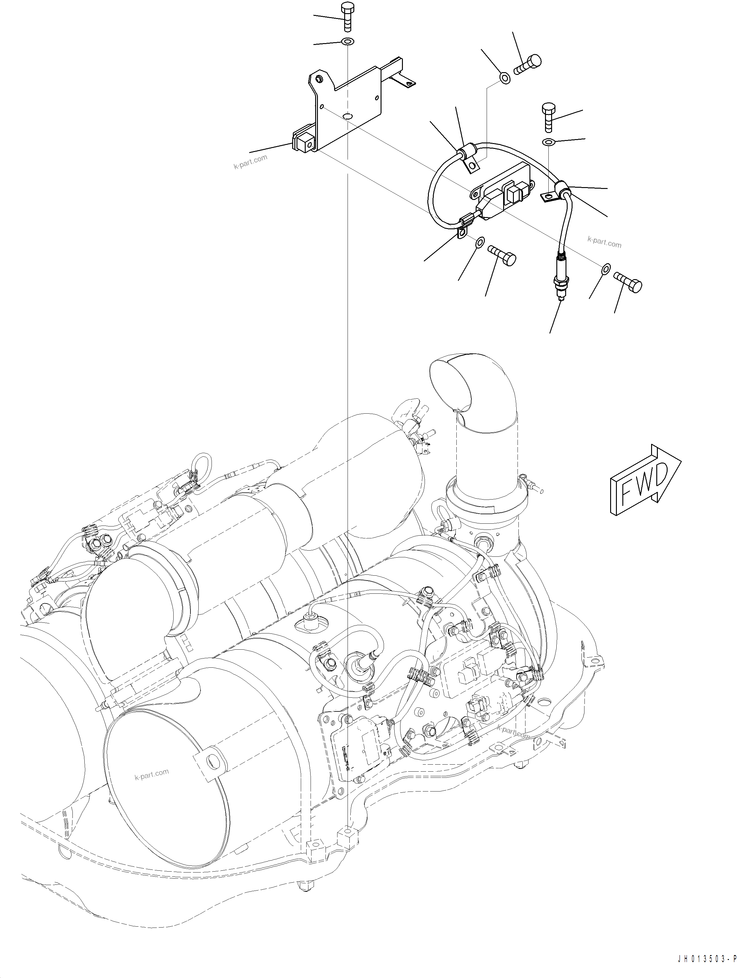 Komatsu parts book diagram for PC390LCI-11 A31001-UP BEPB113400 3.8.2018: B0300-001006 NOX SENSOR AND MOUNTING