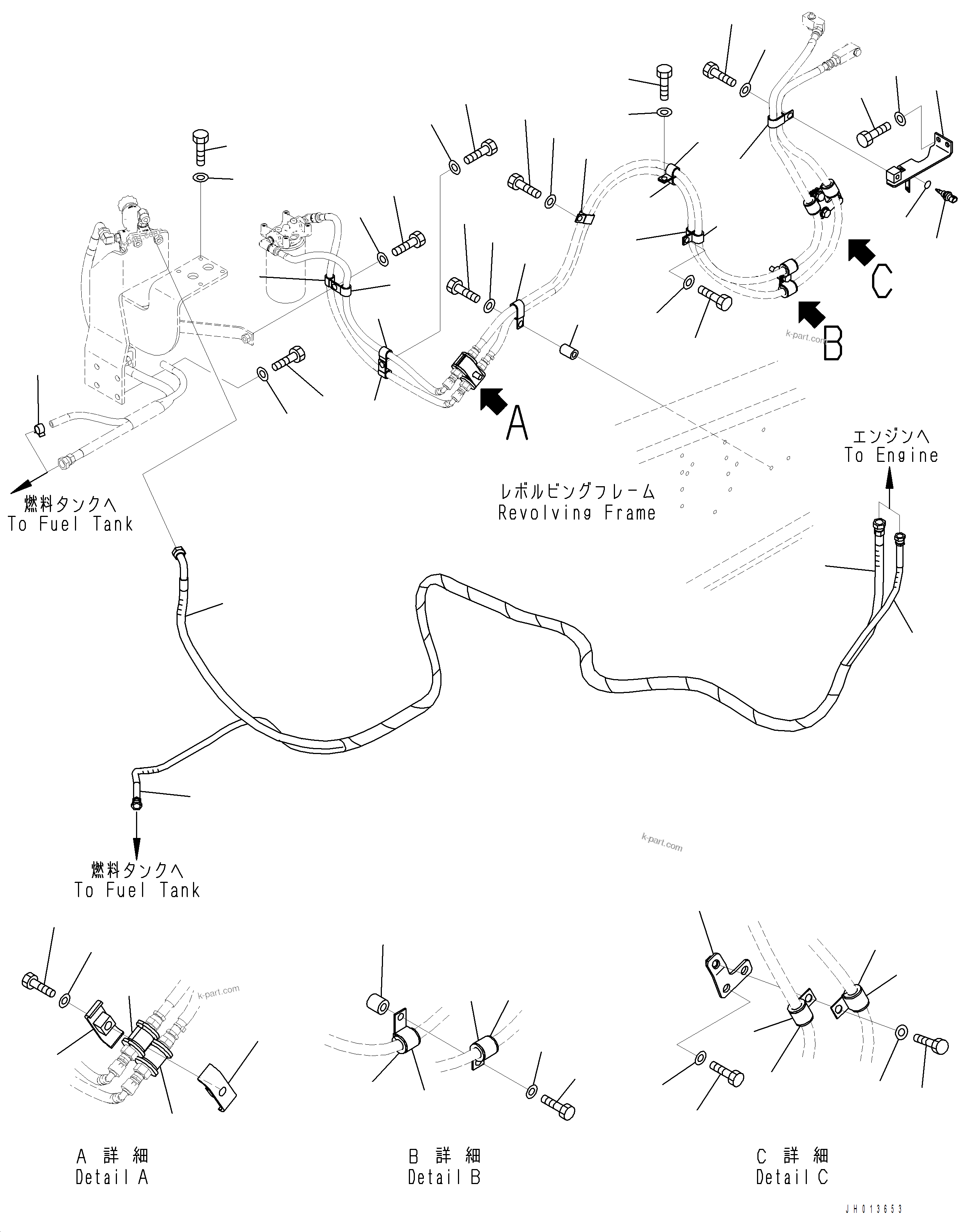Komatsu parts book diagram for PC390LCI-11 A31001-UP BEPB113400 3.8.2018: D0200-001004 FUEL PIPING FUEL MAIN PIPING