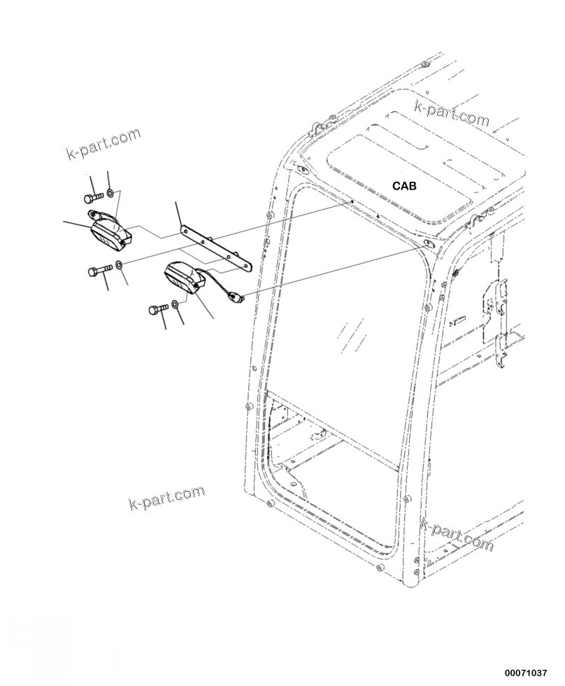 Komatsu parts book diagram for PC390LCI-11 A31001-UP BEPB113400 3.8.2018: E0310-001001 ADDITIONAL WORKING LAMP FRONT