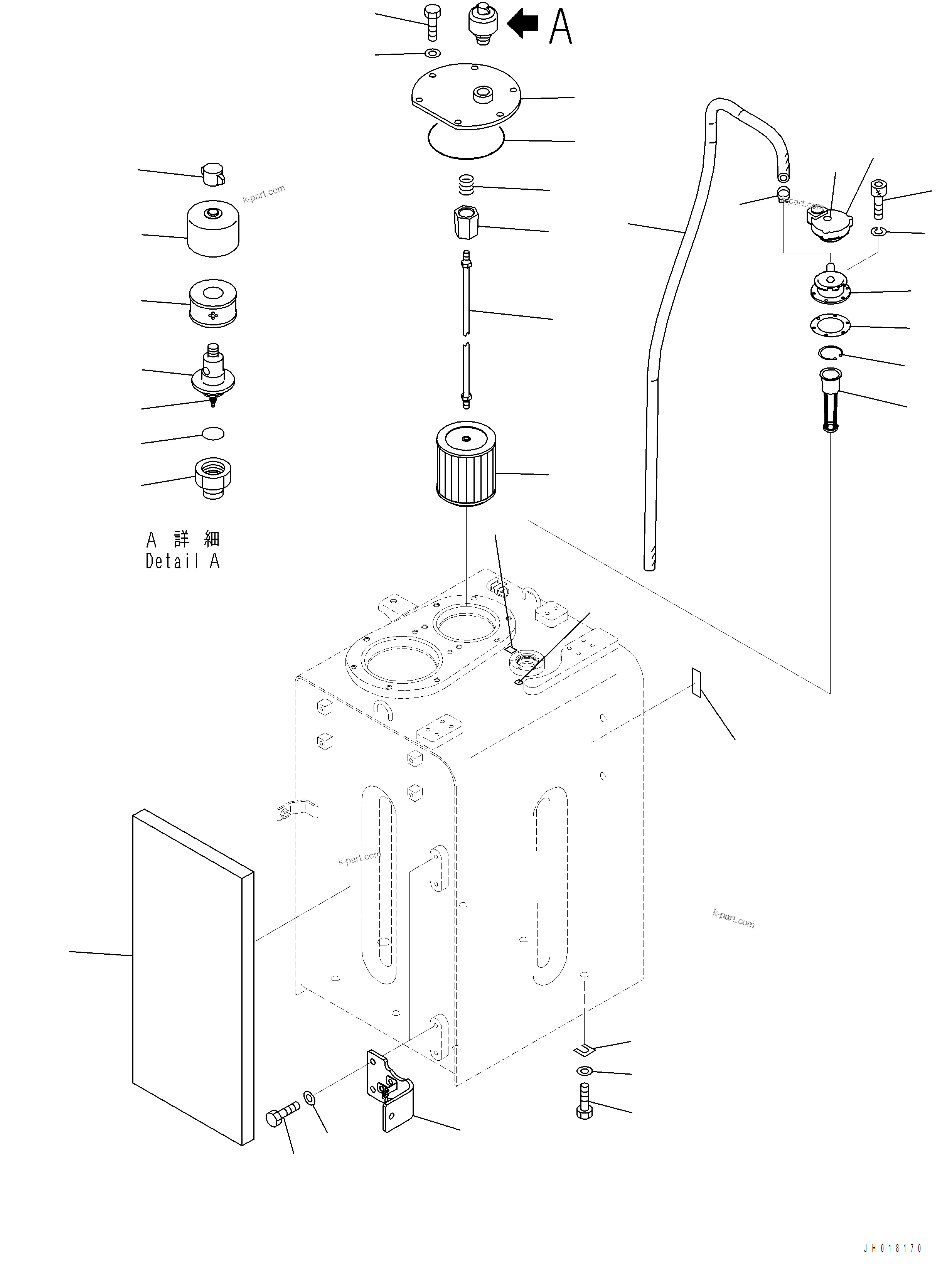 Komatsu parts book diagram for PC390LCI-11 A31001-UP BEPB113400 3.8.2018: H0110-001002 HYDRAULIC TANK (2/2)