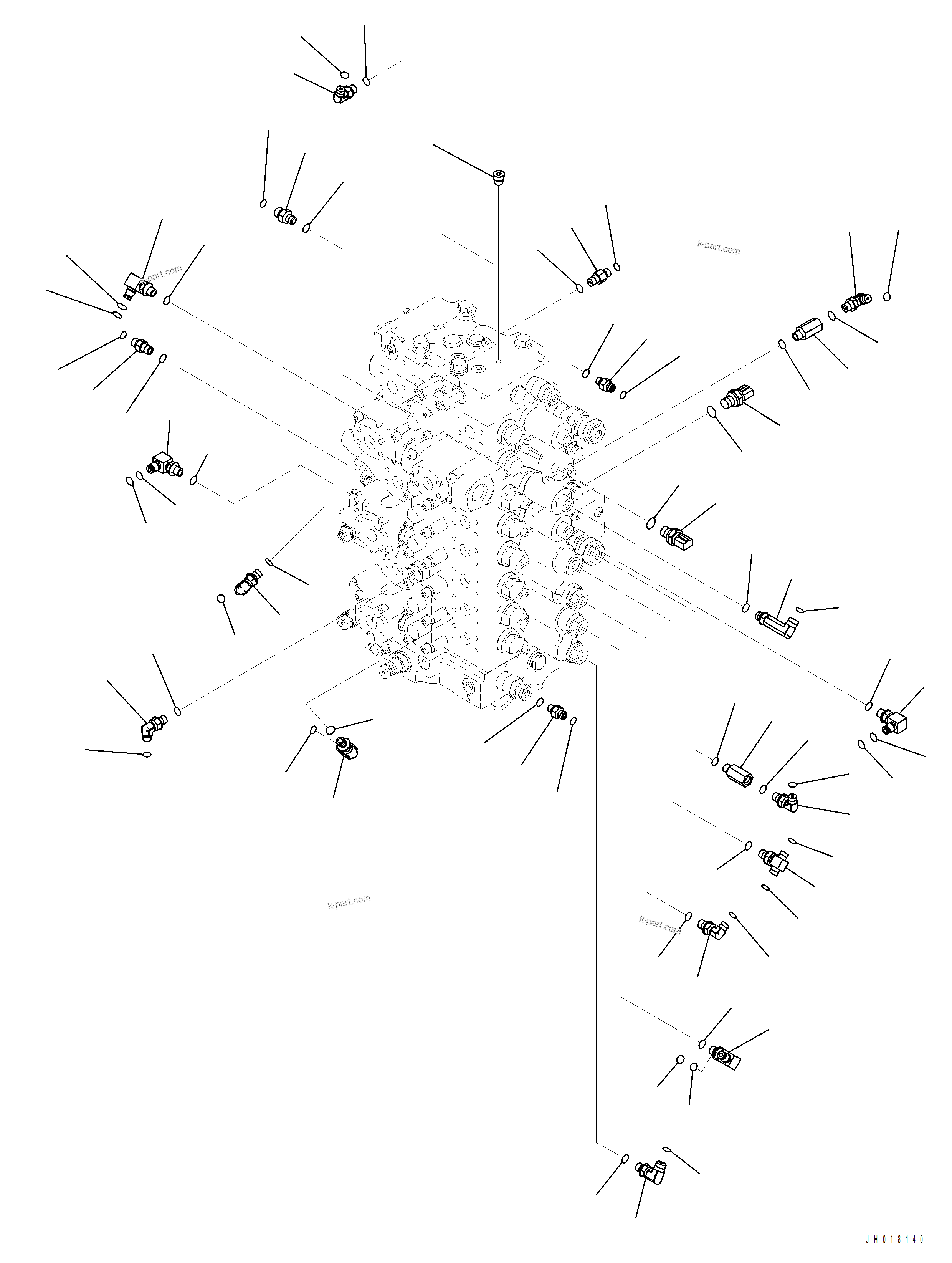 Komatsu parts book diagram for PC390LCI-11 A31001-UP BEPB113400 3.8.2018: H0120-003027 MAIN CONTROL VALVE CONNECTIONS (1/2)