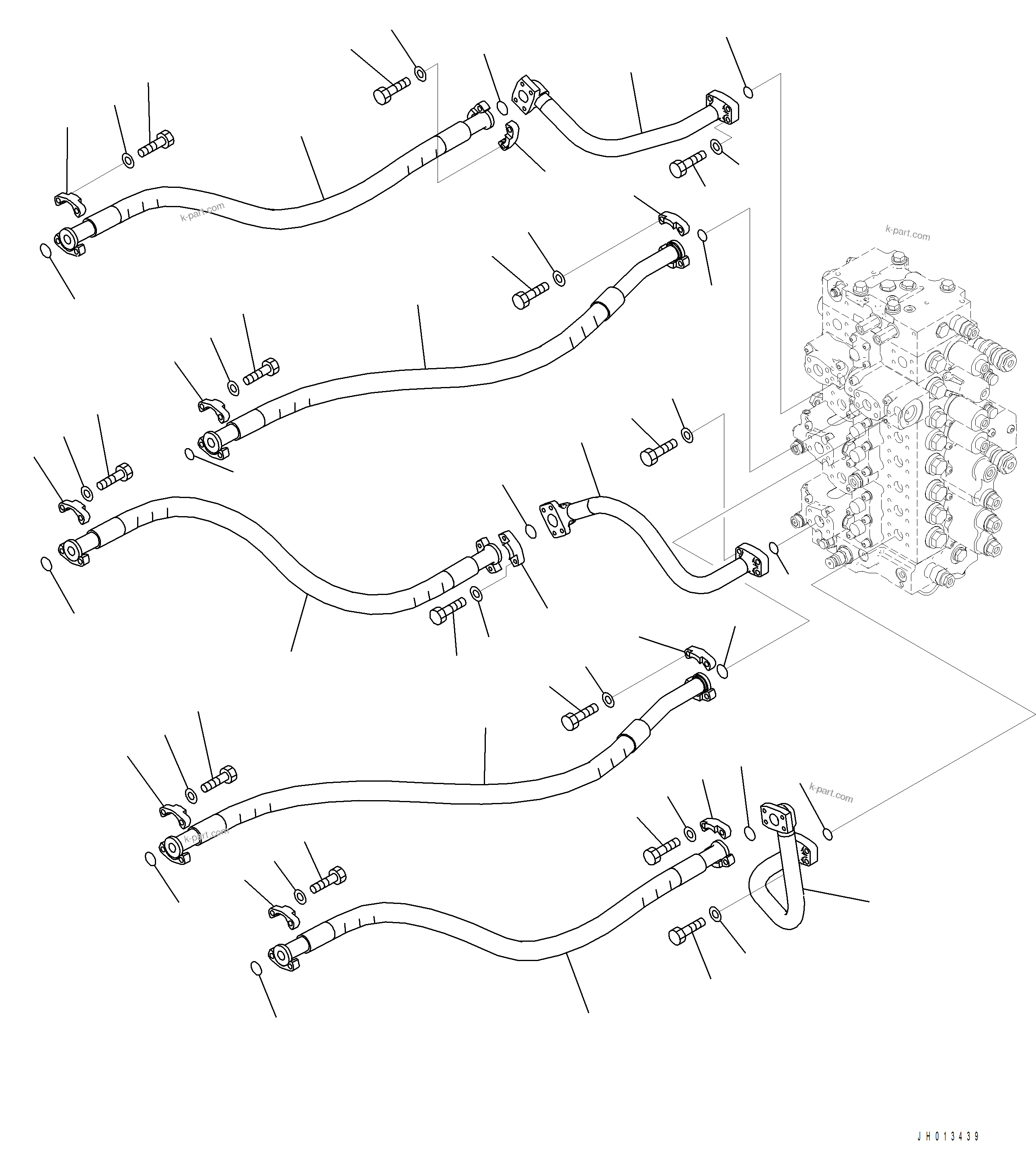 Komatsu parts book diagram for PC390LCI-11 A31001-UP BEPB113400 3.8.2018: H1220-001001 ARM AND BUCKET PIPING (1/2)
