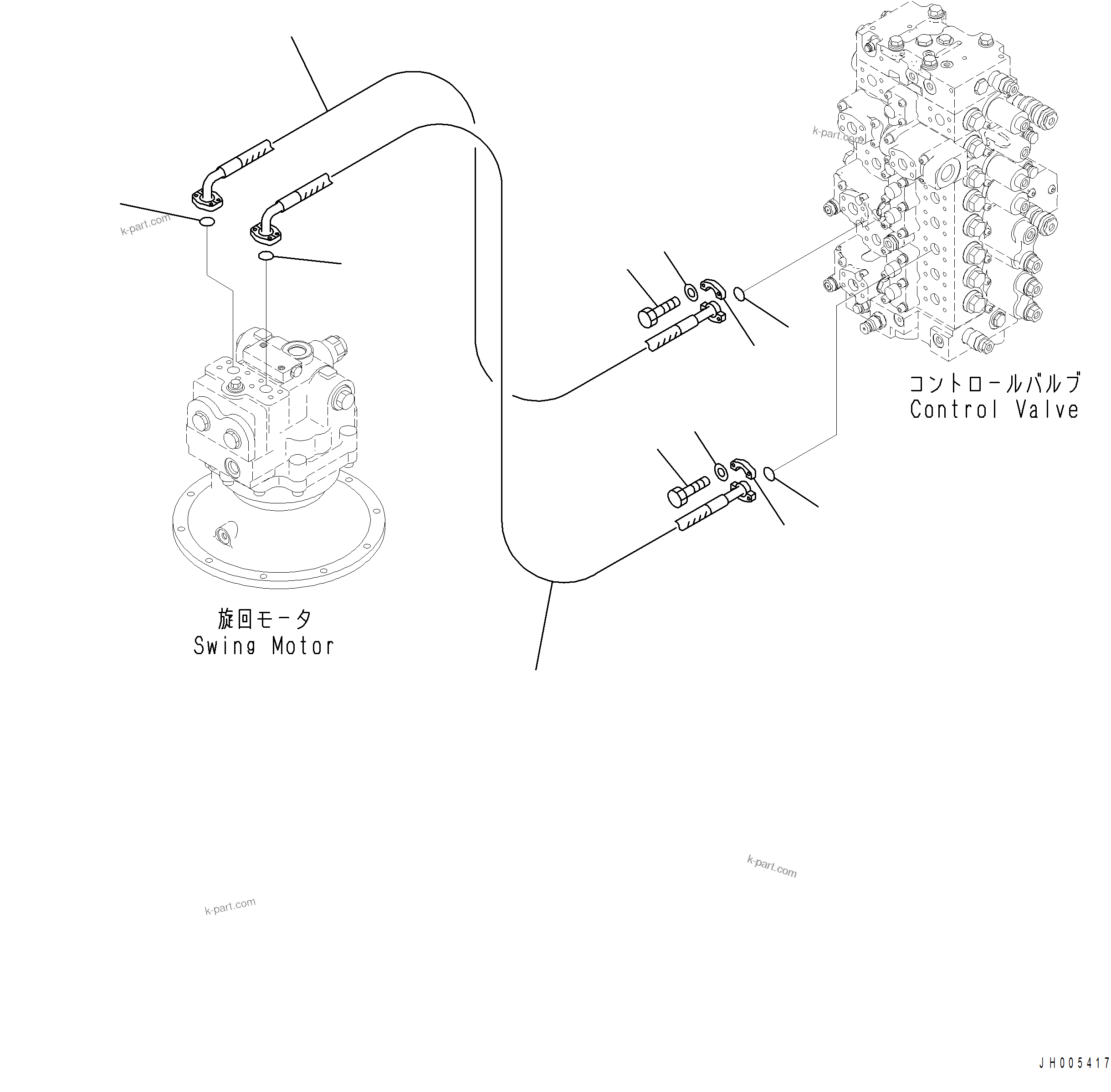 Komatsu parts book diagram for PC390LCI-11 A31001-UP BEPB113400 3.8.2018: H1340-001001 SWING PIPING