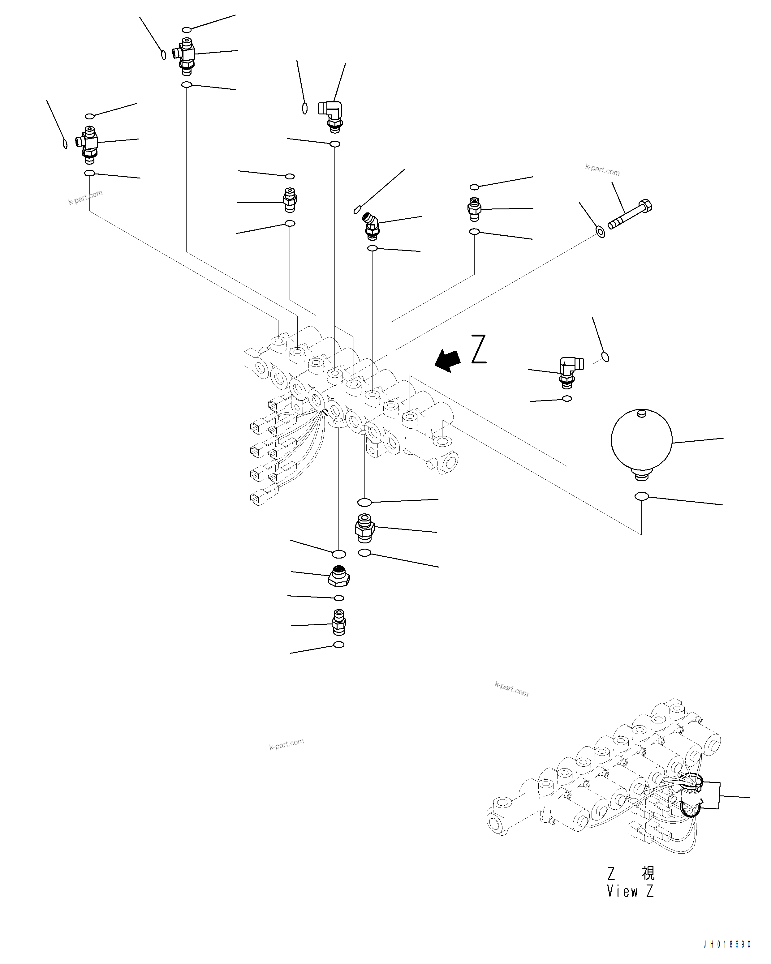 Komatsu parts book diagram for PC390LCI-11 A31001-UP BEPB113400 3.8.2018: H1831-001002 SOLENOID VALVE CONNECTIONS (WITH 1-ADDITIONAL ACTUATOR)