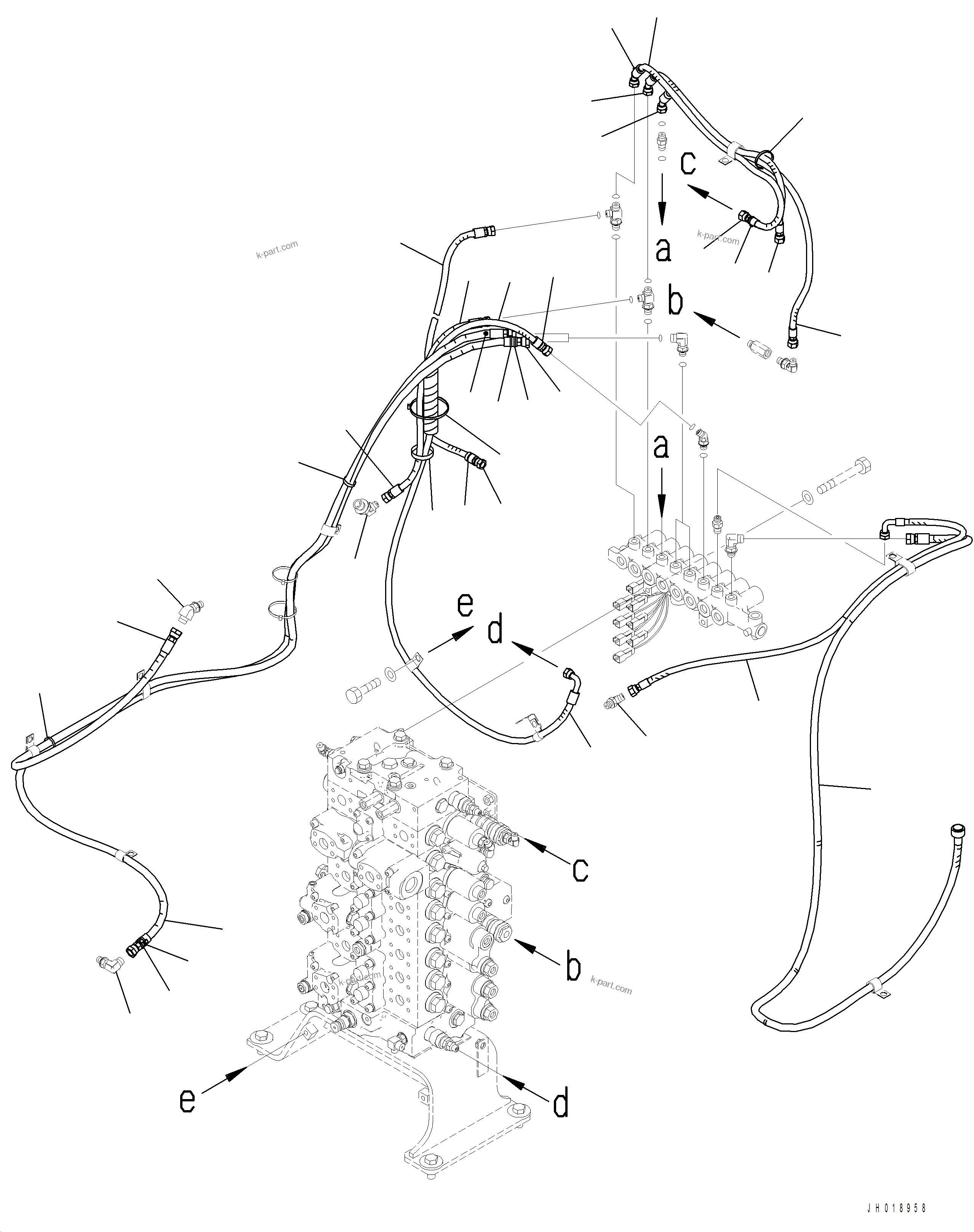 Komatsu parts book diagram for PC390LCI-11 A31001-UP BEPB113400 3.8.2018: H1831-001003 SOLENOID VALVE PIPING (WITH 1-ADDITIONAL ACTUATOR)