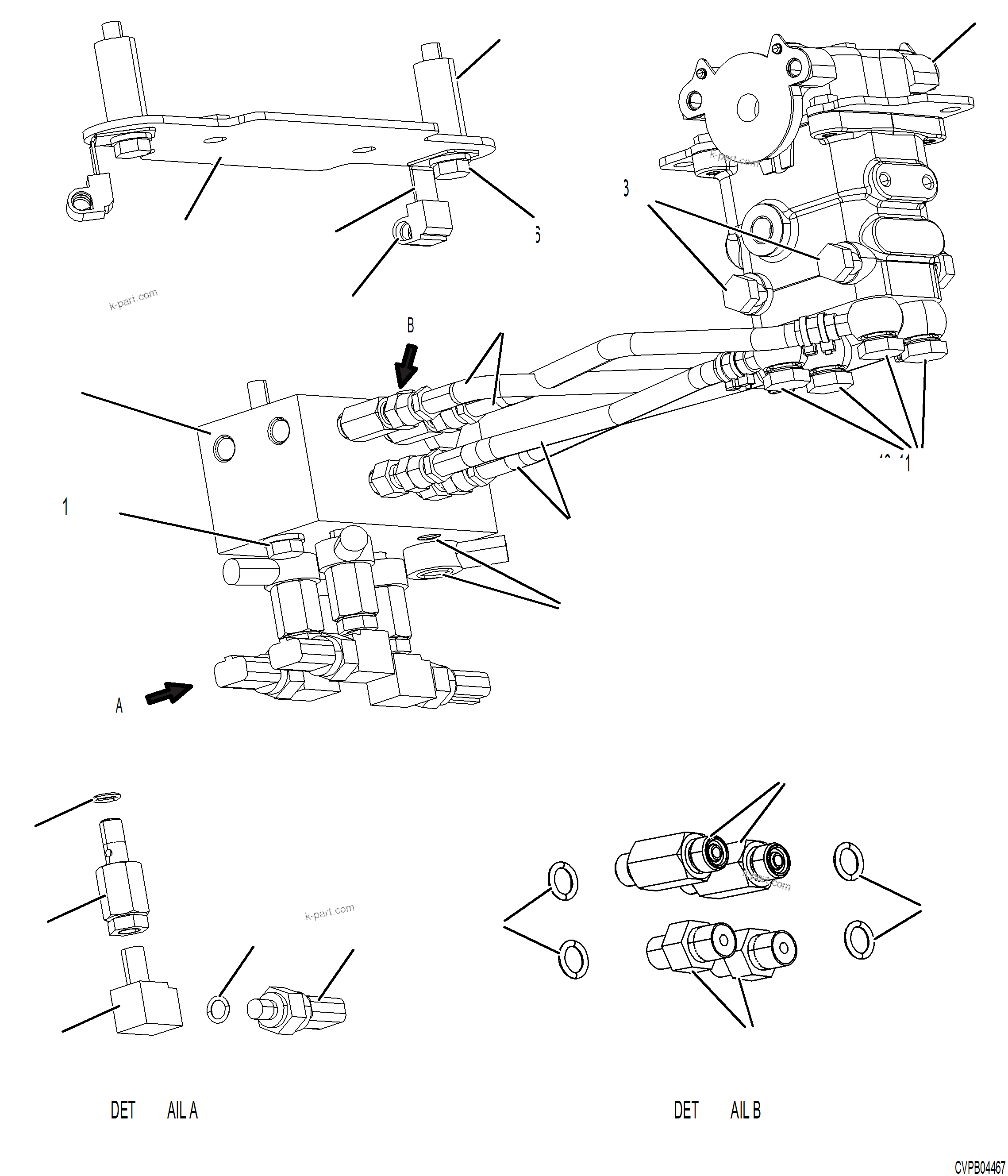 Komatsu parts book diagram for PC390LCI-11 A31001-UP BEPB113400 3.8.2018: H1860-001004 STRAIGHT TRAVEL SYSTEM (STS) STRAIGHT TRAVEL SYSTEM (STS) (3/4)