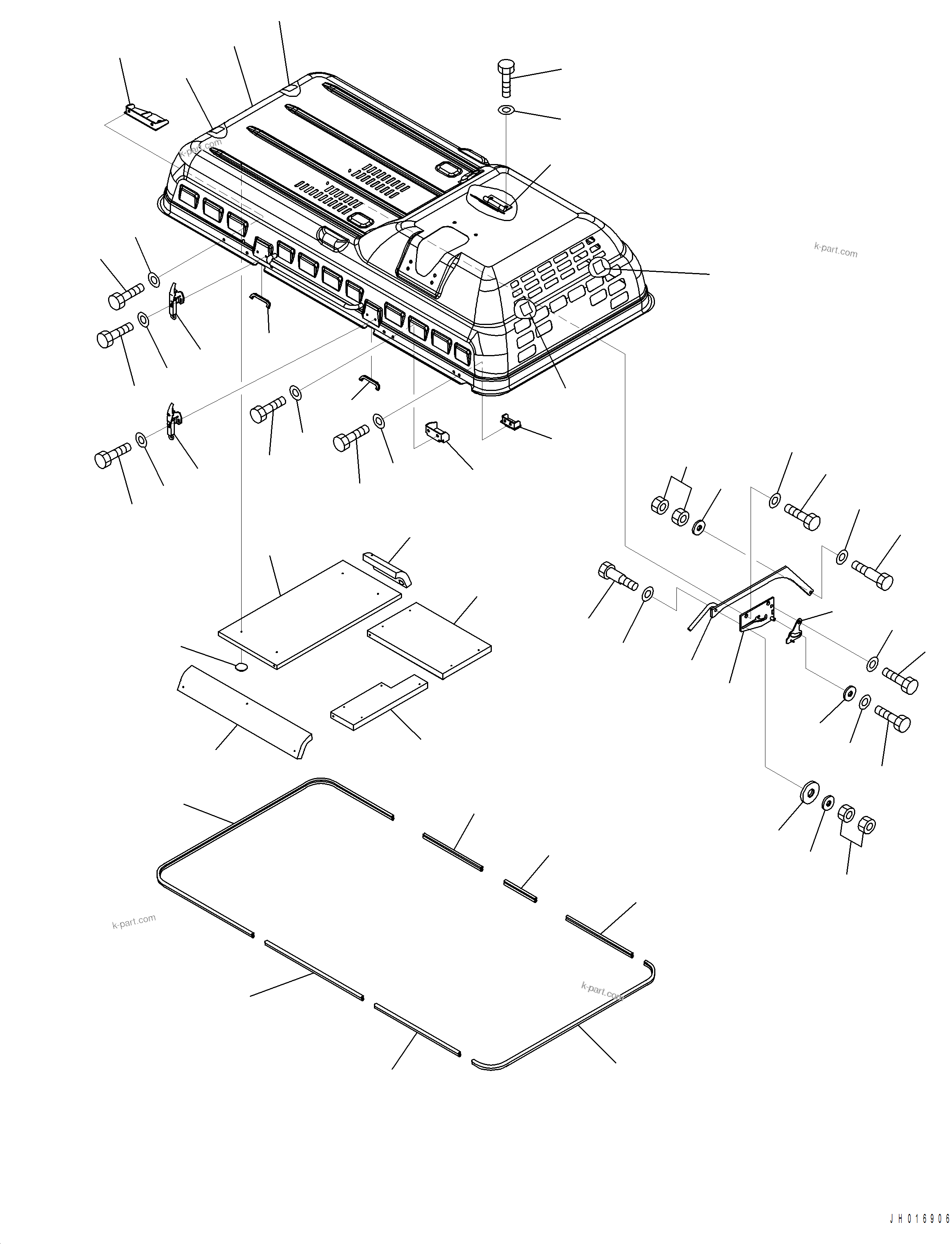 Komatsu parts book diagram for PC390LCI-11 A31001-UP BEPB113400 3.8.2018: M1110-001001 ENGINE HOOD (1/2)