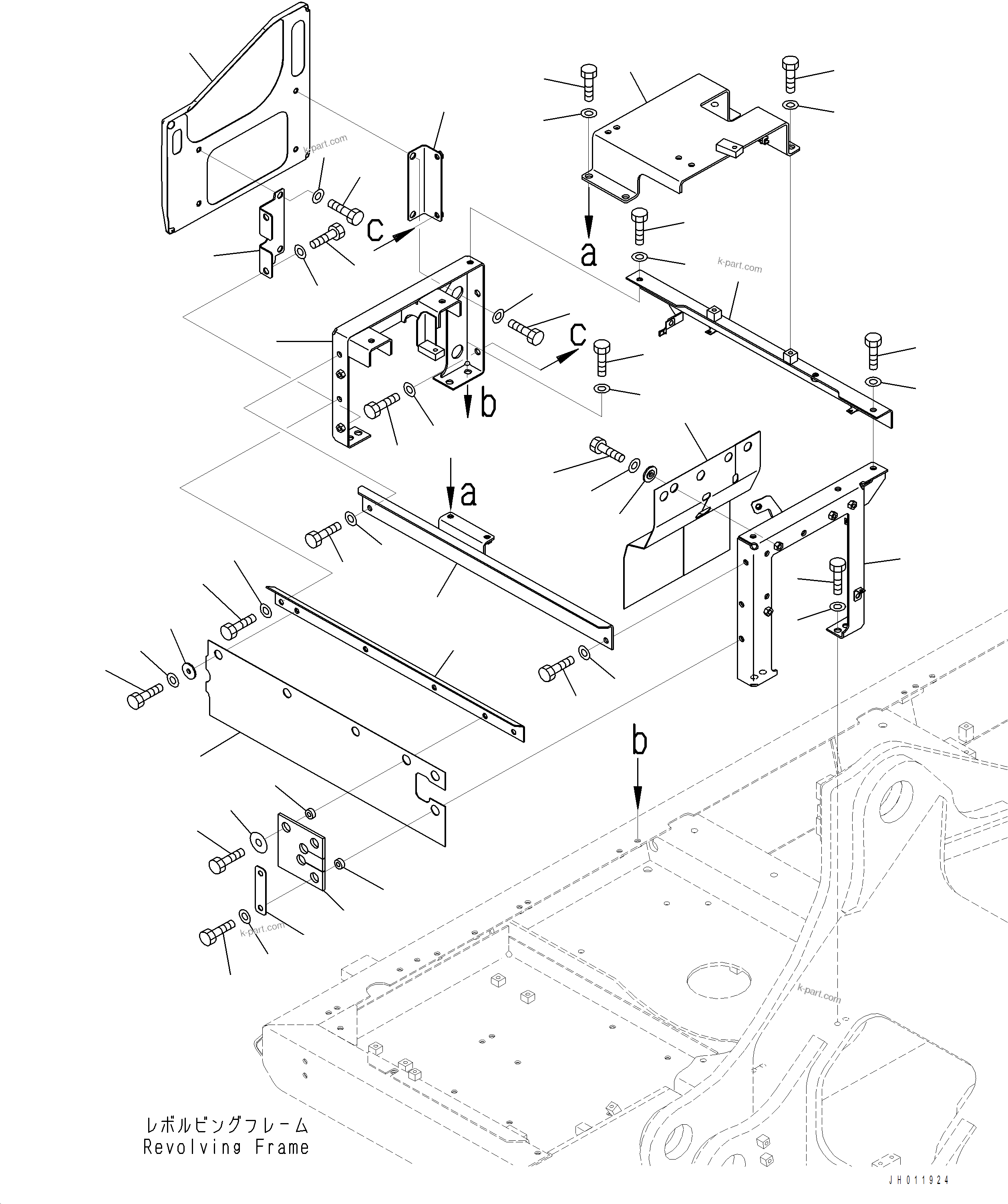 Komatsu parts book diagram for PC390LCI-11 A31001-UP BEPB113400 3.8.2018: M1220-001002 BATTERY CASE DEF TANK FRAME