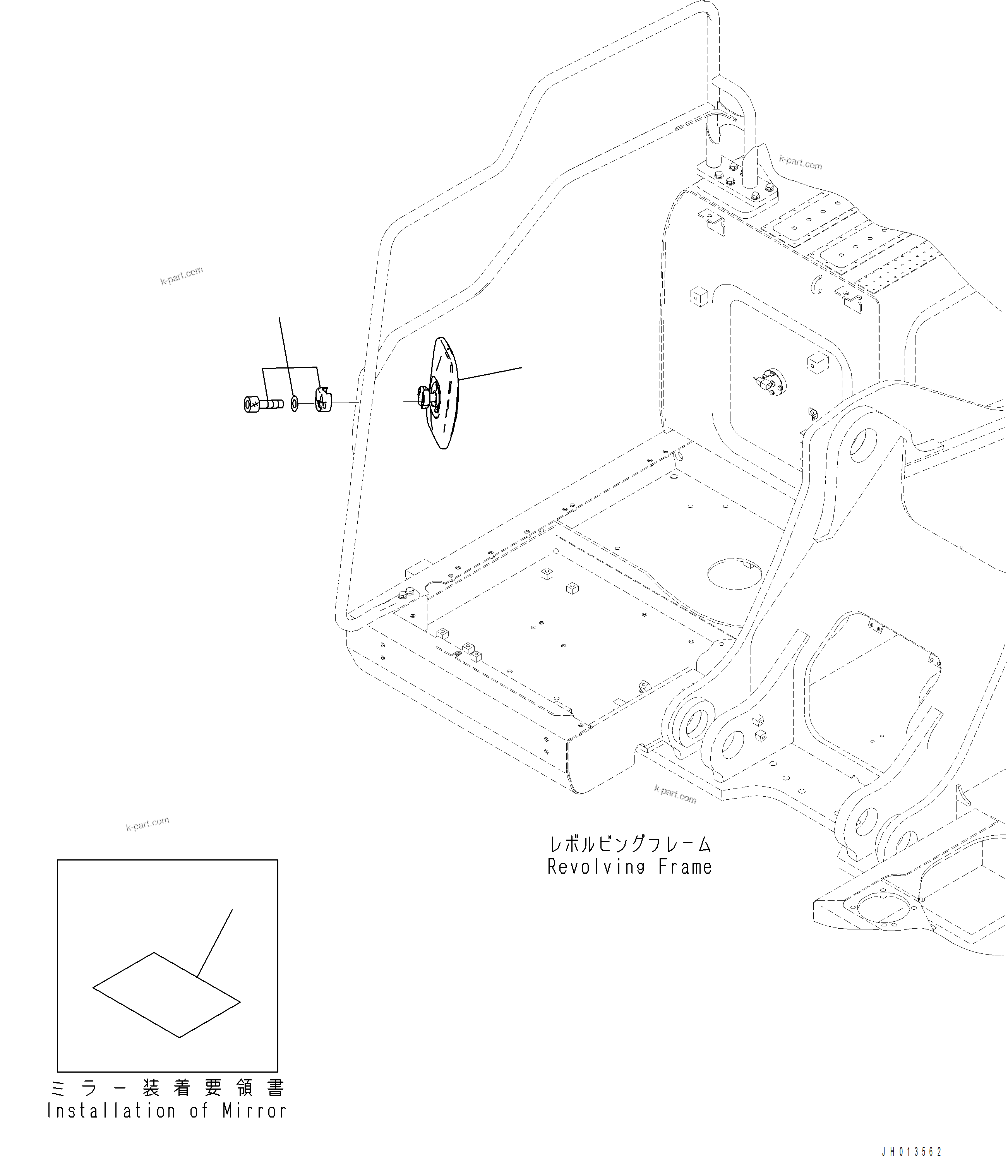 Komatsu parts book diagram for PC390LCI-11 A31001-UP BEPB113400 3.8.2018: M1420-001001 REARVIEW MIRROR R.H.