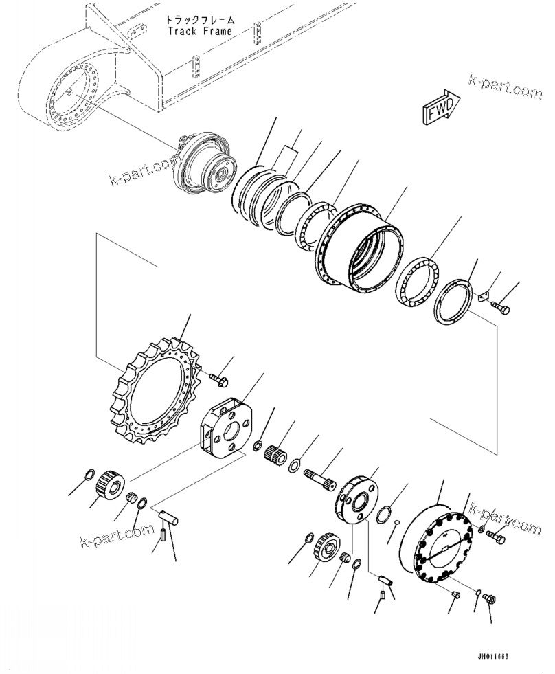 Komatsu parts book diagram for PC390LCI-11 A31001-UP BEPB113400 3.8.2018: P1210-001008 TRAVEL MOTOR AND FINAL DRIVE 1ST AND 2ND CARRIER, R.H.