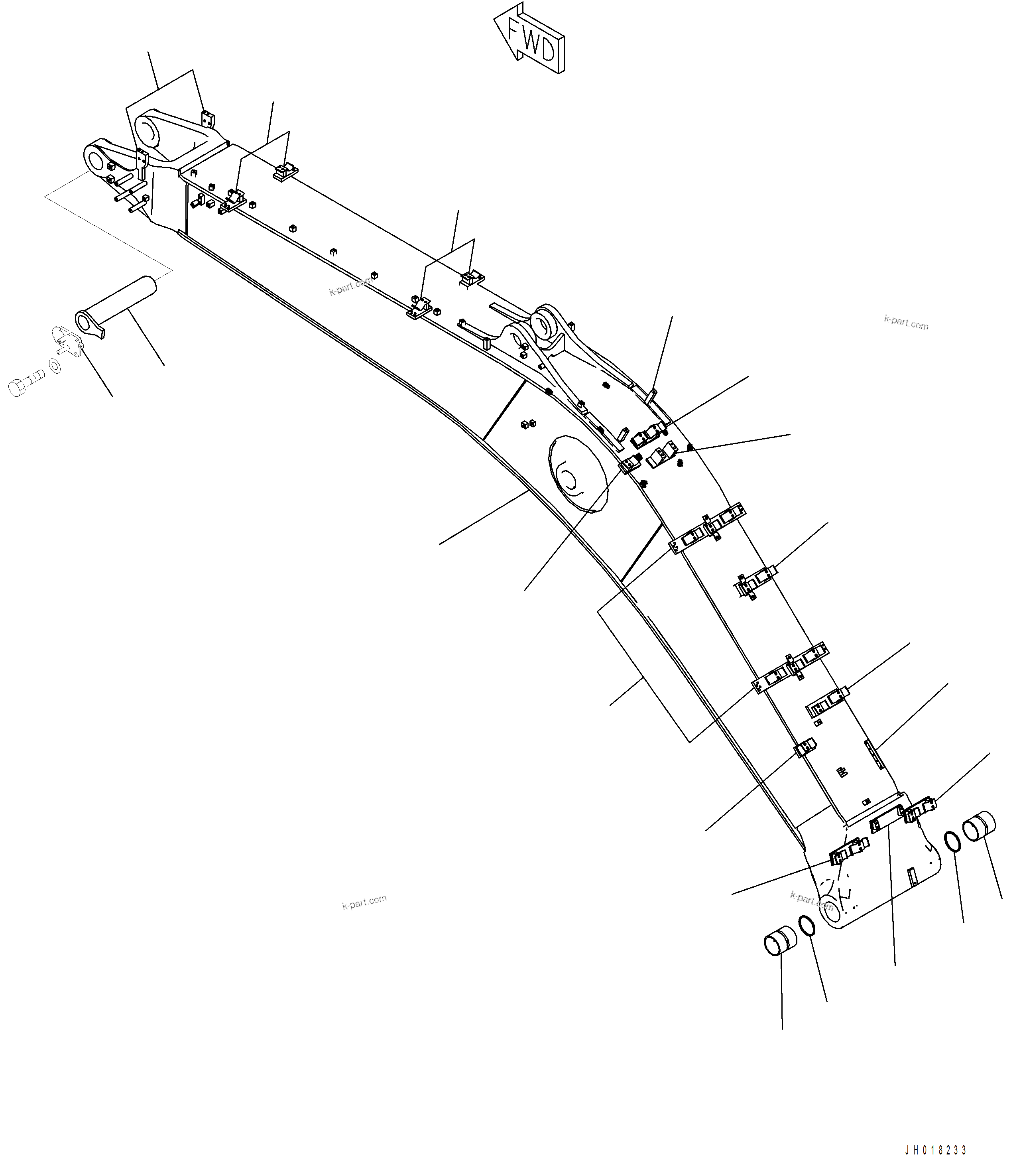 Komatsu parts book diagram for PC390LCI-11 A31001-UP BEPB113400 3.8.2018: T1110-001001 BOOM, 6500 MM BOOM AND TOP PIN