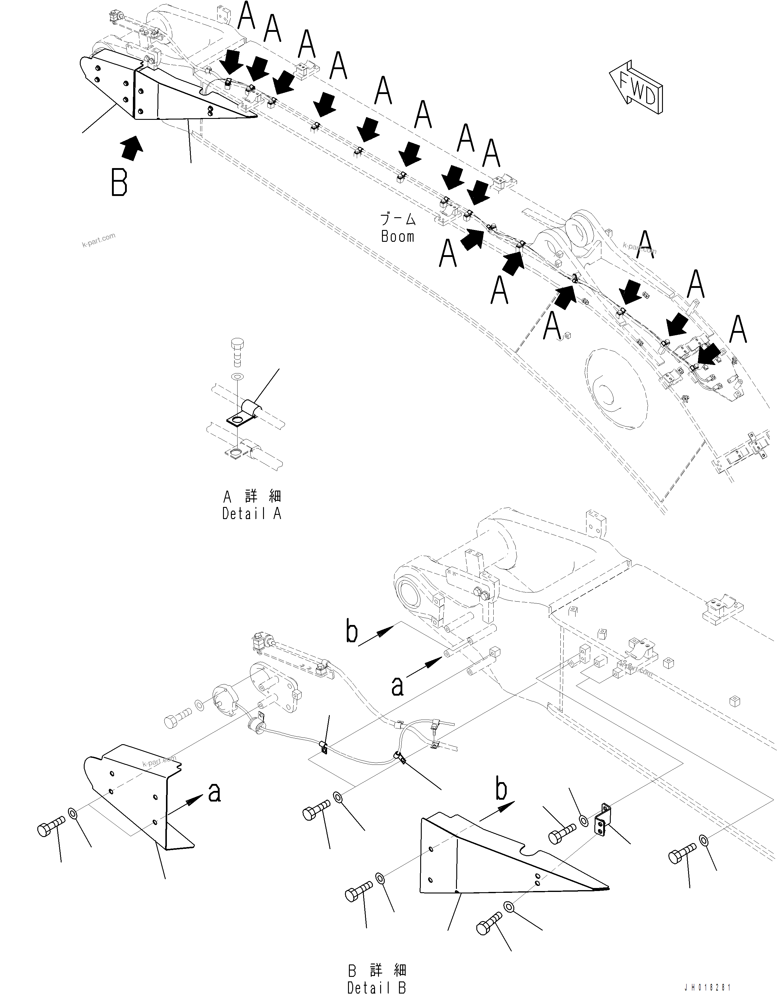 Komatsu parts book diagram for PC390LCI-11 A31001-UP BEPB113400 3.8.2018: T1110-001012 BOOM, 6500 MM SENSOR CONNECTIONS (2/2)