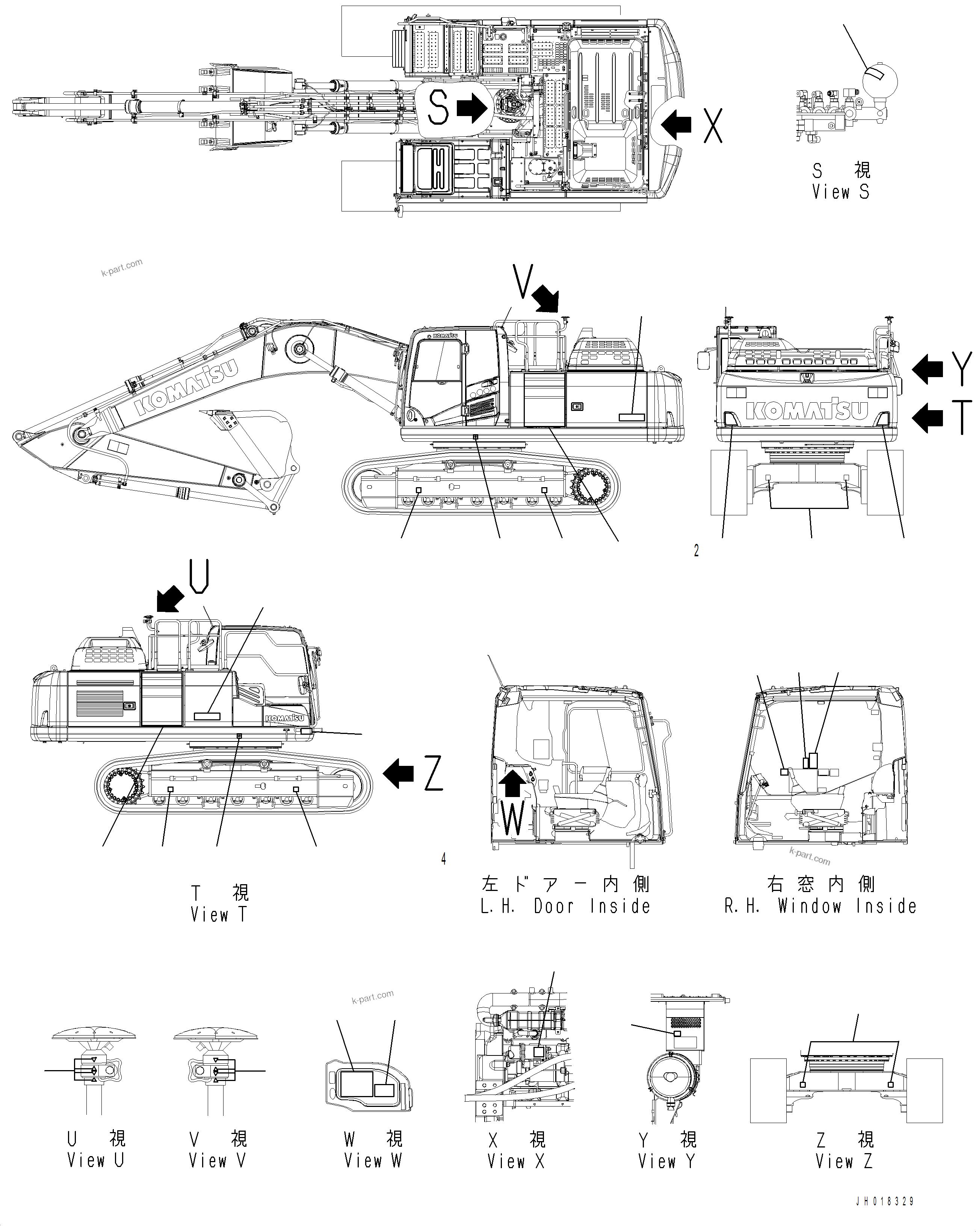 Komatsu parts book diagram for PC390LCI-11 A31001-UP BEPB113400 3.8.2018: U0100-001002 MARKS AND PLATES (2/2)