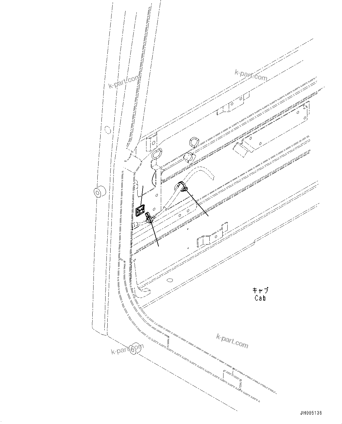 Komatsu parts book diagram for PC490LC-10 S/N 80001-UP: CAB IN PARTS, WASHER HOSE MOUNTING