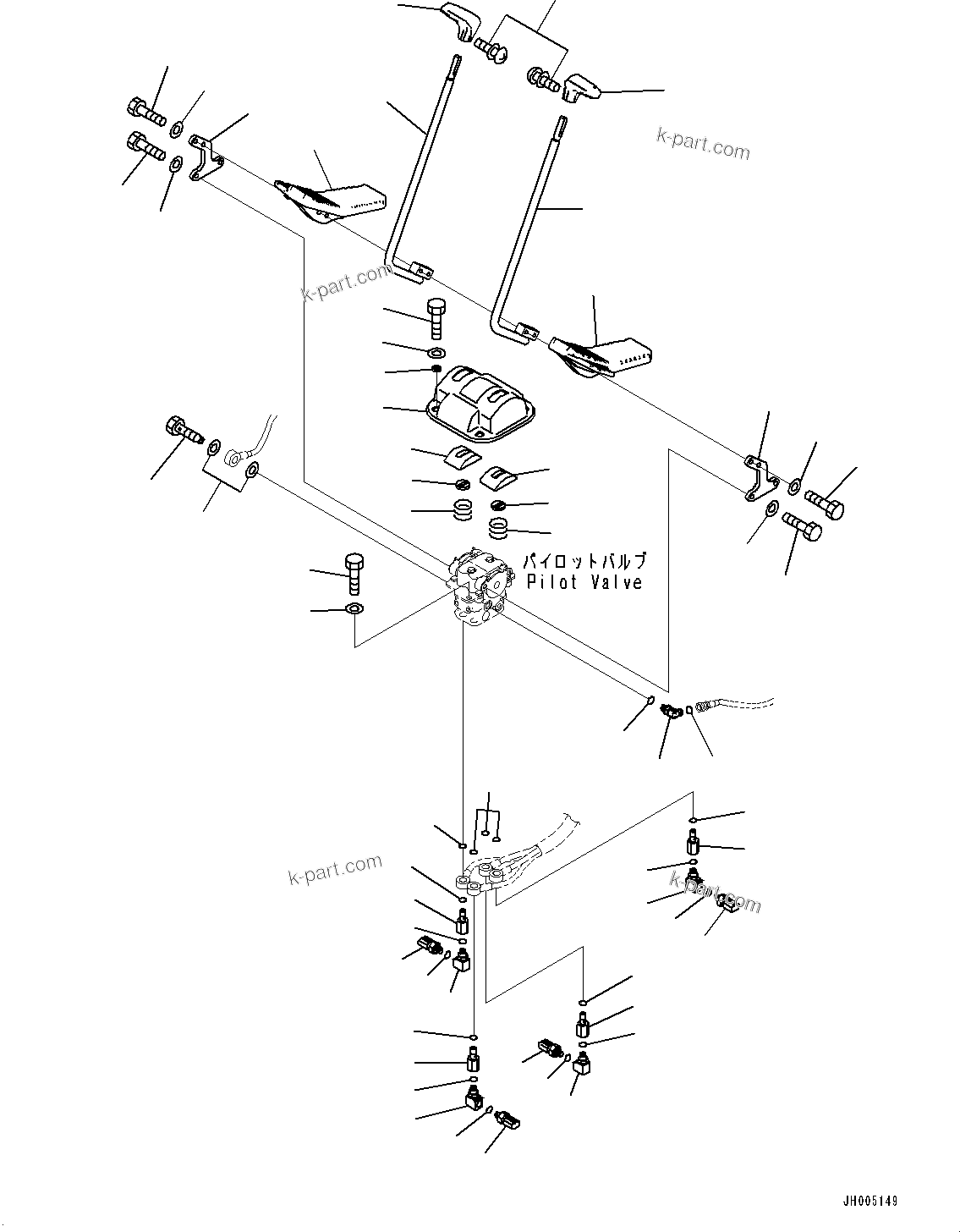 Komatsu parts book diagram for PC490LC-10 S/N 80001-UP: FLOOR FRAME GROUP, WITH ADDITIONAL ACTUATOR PIPING, ACCUMULATOR, FLOOR, TRAVEL CONTROL LEVER