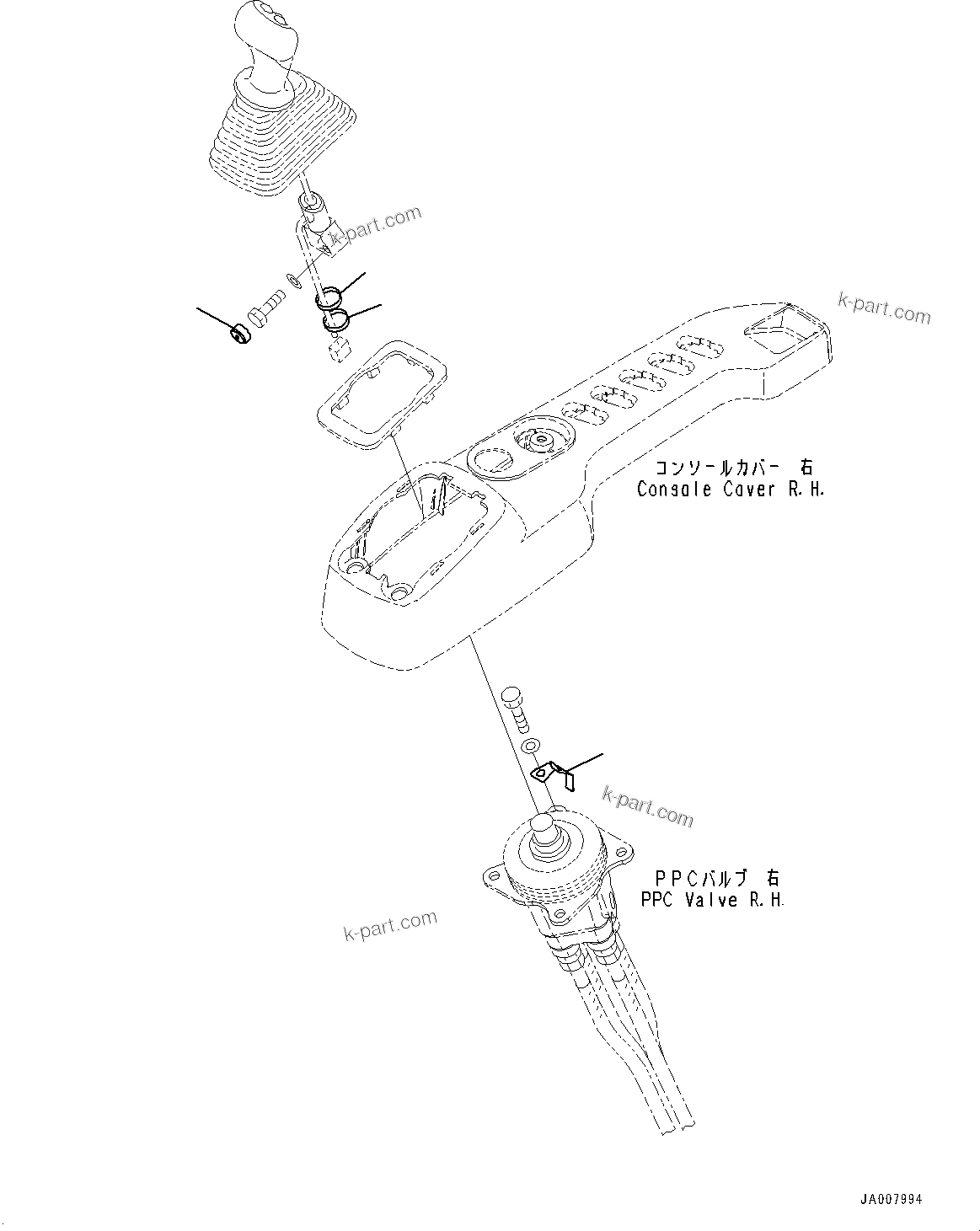 Komatsu parts book diagram for PC490LC-10 S/N 80001-UP: FLOOR FRAME GROUP, WITH ADDITIONAL ACTUATOR PIPING, ACCUMULATOR, FLOOR, WORK EQUIPMENT CONTROL LEVER, RHS (2/2)