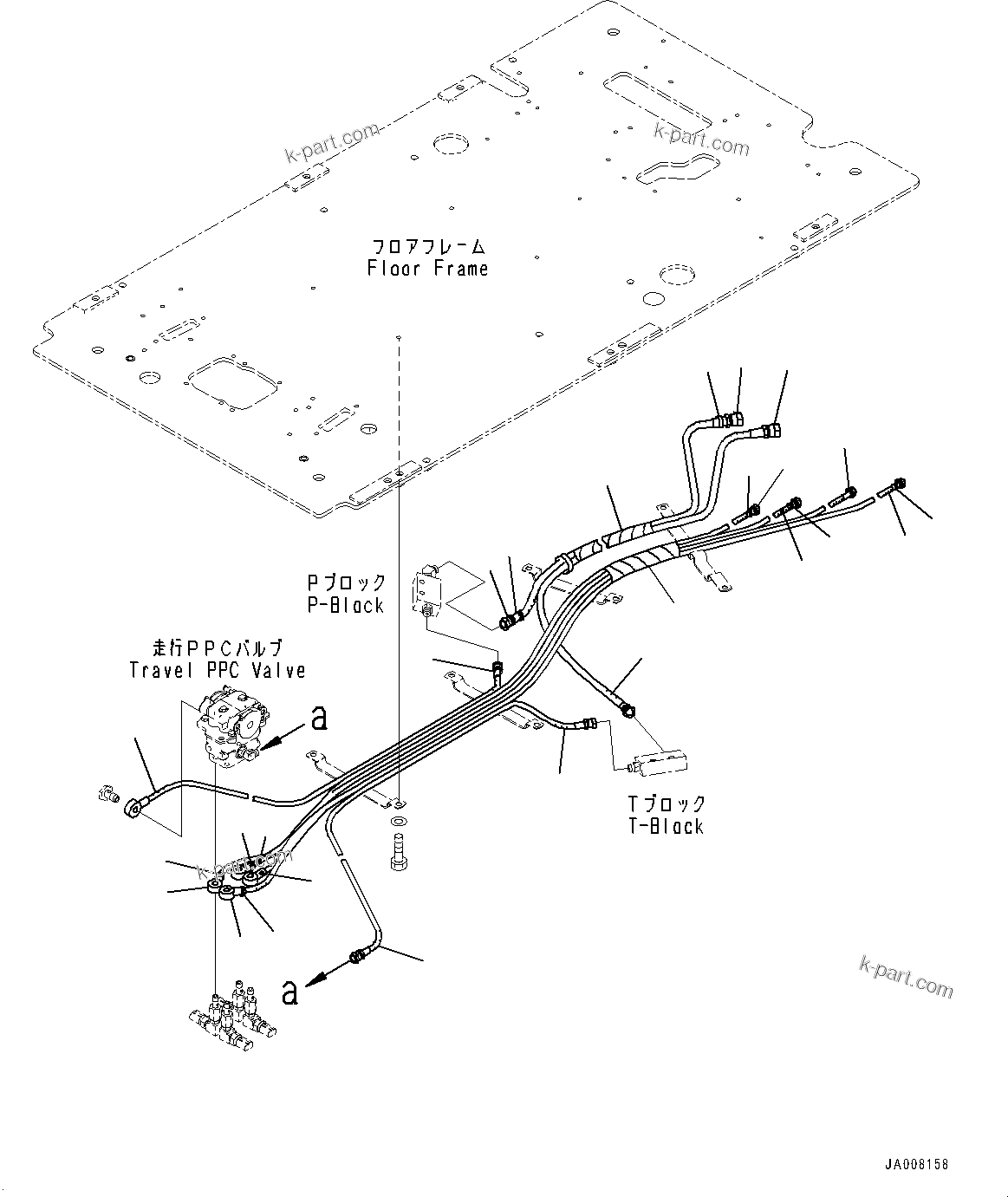 Komatsu parts book diagram for PC490LC-10 S/N 80001-UP: FLOOR FRAME GROUP, WITH ADDITIONAL ACTUATOR PIPING, ACCUMULATOR, FLOOR, PPC VALVE PIPING FOR TRAVEL