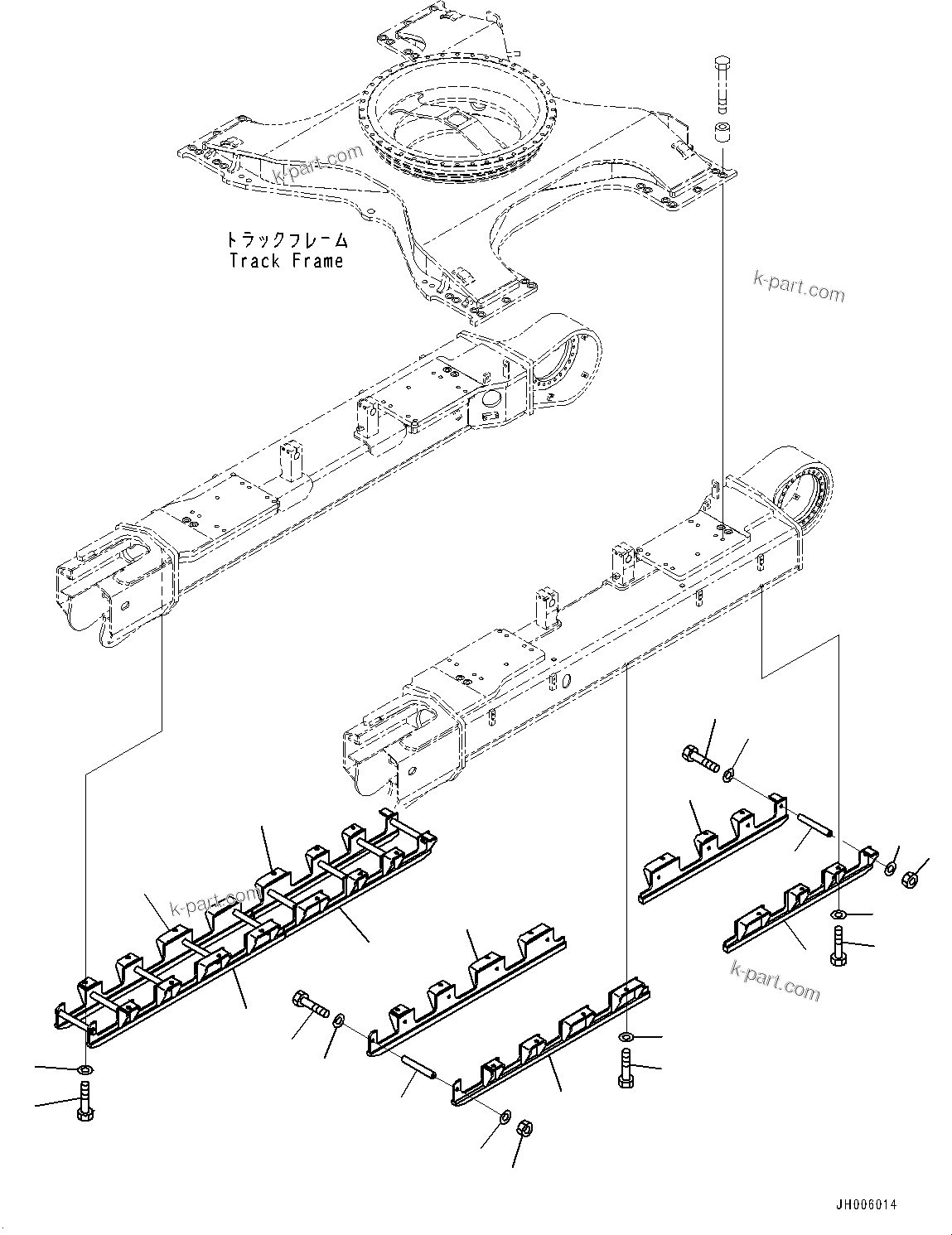 Komatsu parts book diagram for PC490LC-10 S/N 80001-UP: TRACK ROLLER GUARD, FULL LENGTH, LC