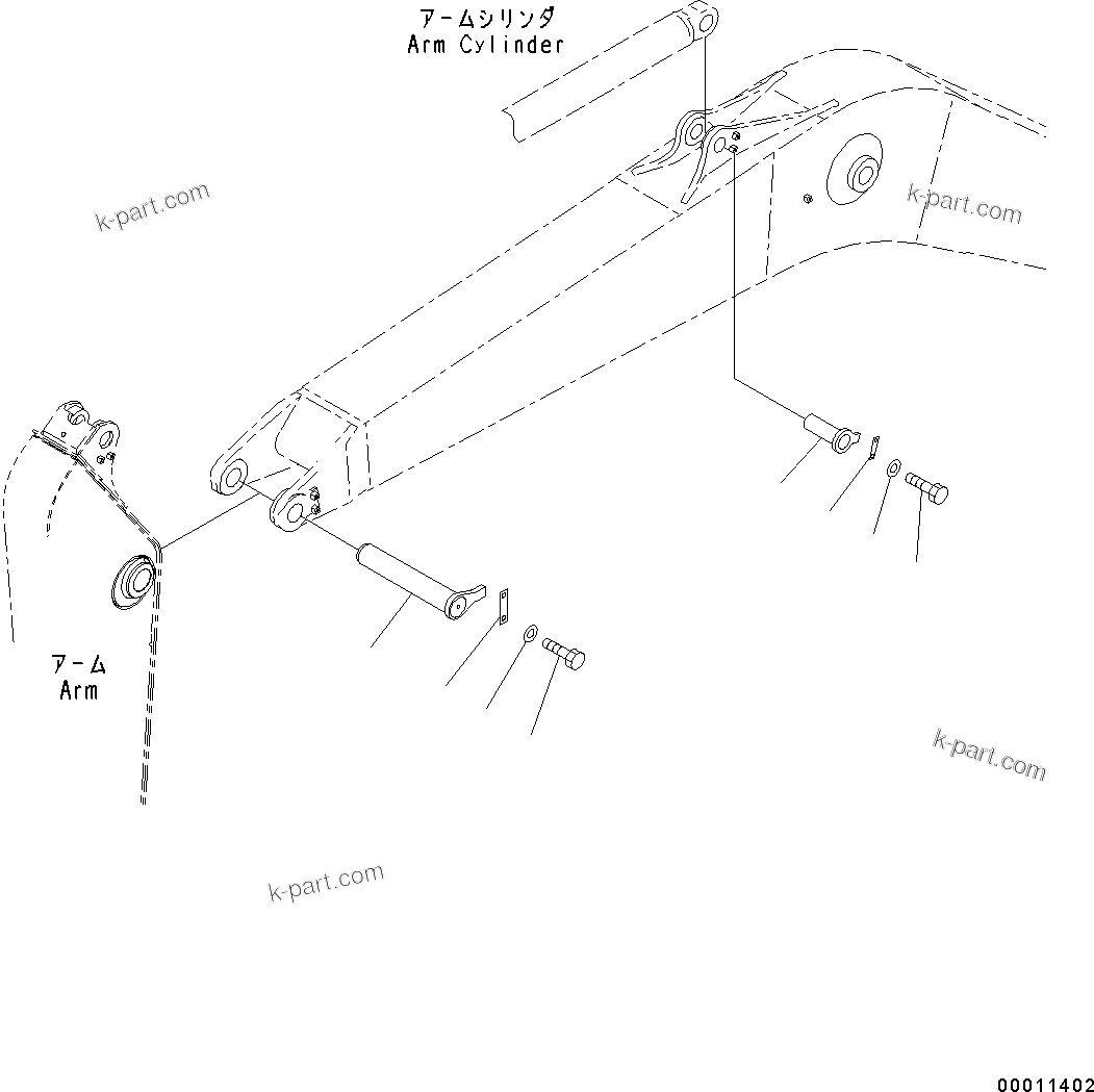 Komatsu parts book diagram for PC490LC-10 S/N 80001-UP: BOOM, 6700MM, WITH QUICK COUPLER, KUK, TOP PIN AND BOTTOM PIN