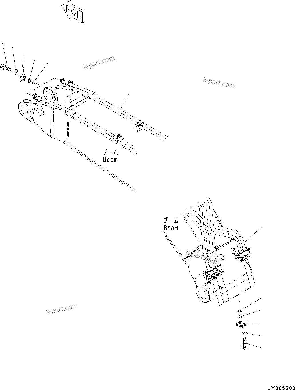 Komatsu parts book diagram for PC490LC-10 S/N 80001-UP: BOOM, 6700MM, 2-ATTACHMENT, WITH QUICK COUPLER, KUK, BLIND PARTS (1/3)