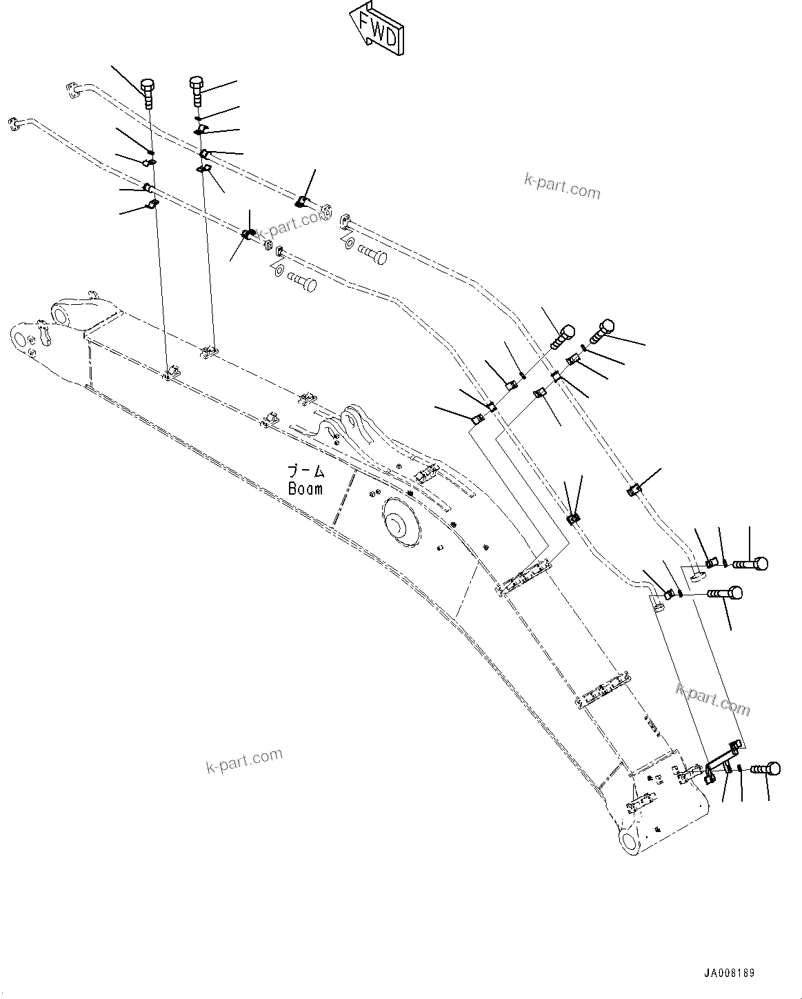 Komatsu parts book diagram for PC490LC-10 S/N 80001-UP: BOOM, 6700MM, 2-ATTACHMENT, WITH QUICK COUPLER, KUK, CLAMP