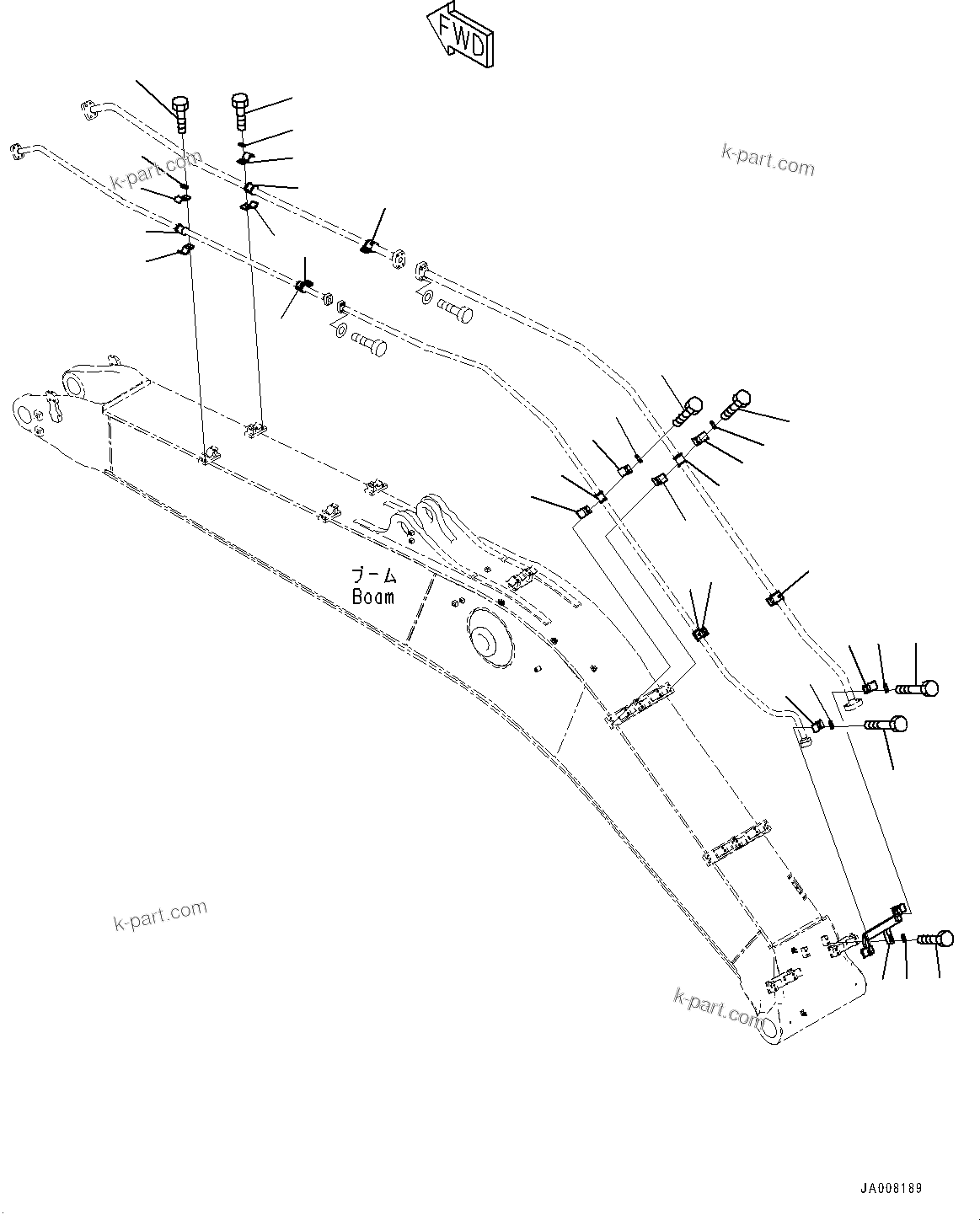 Komatsu parts book diagram for PC490LC-10 S/N 80001-UP: BOOM, 7100MM, 1-ATTACHMENT, WITH QUICK COUPLER, KUK, CLAMP
