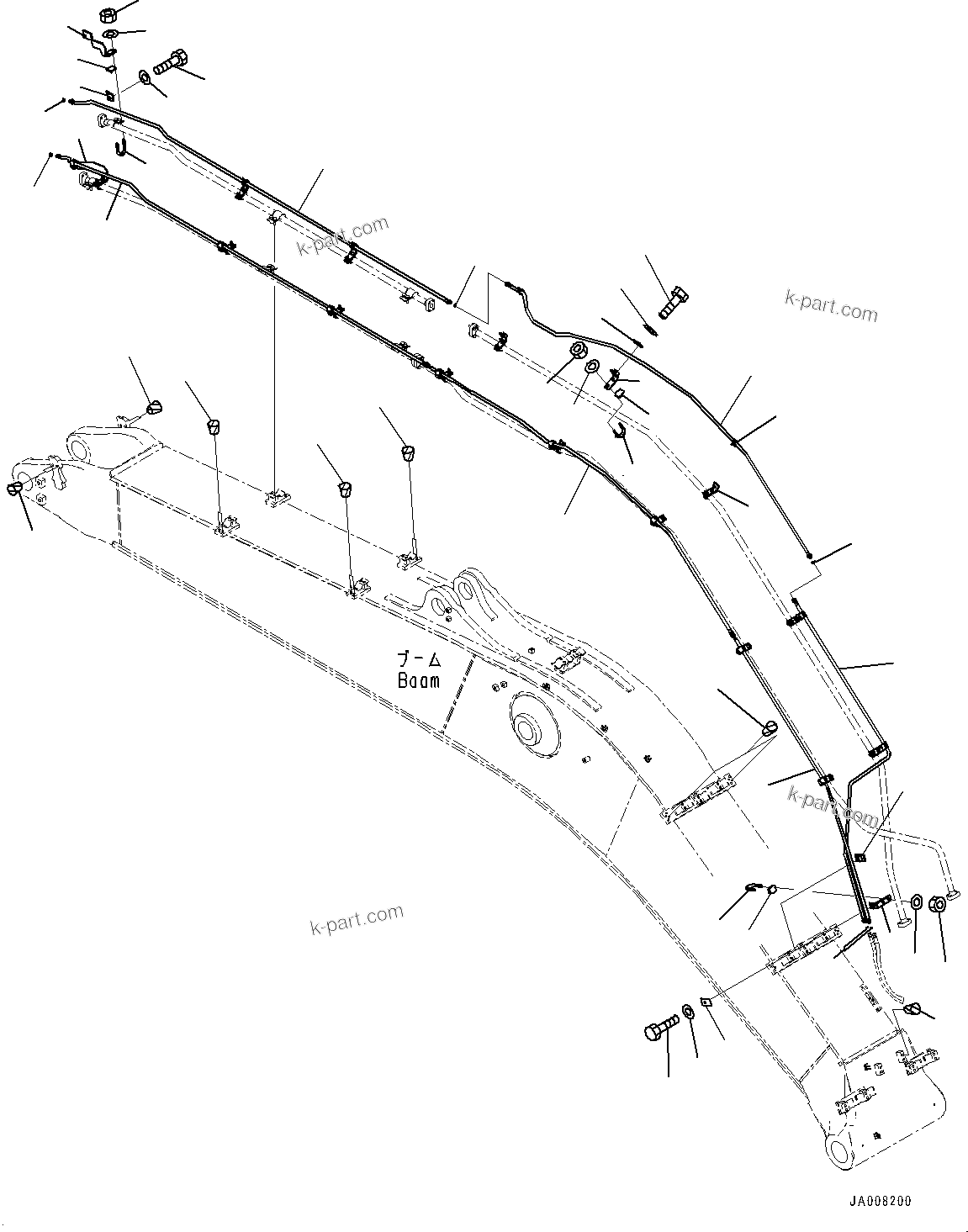 Komatsu parts book diagram for PC490LC-10 S/N 80001-UP: BOOM, 7100MM, 1-ATTACHMENT, WITH QUICK COUPLER, KUK, QUICK COUPLER PIPING