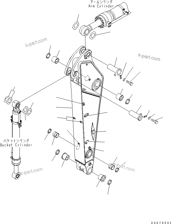 Komatsu parts book diagram for PC490LC-10 S/N 80001-UP: ARM, 2400MM, WITH 1-ADDITIONAL ACTUATOR PIPING, ACCUMULATOR, QUICK COUPLER, KUK, ARM