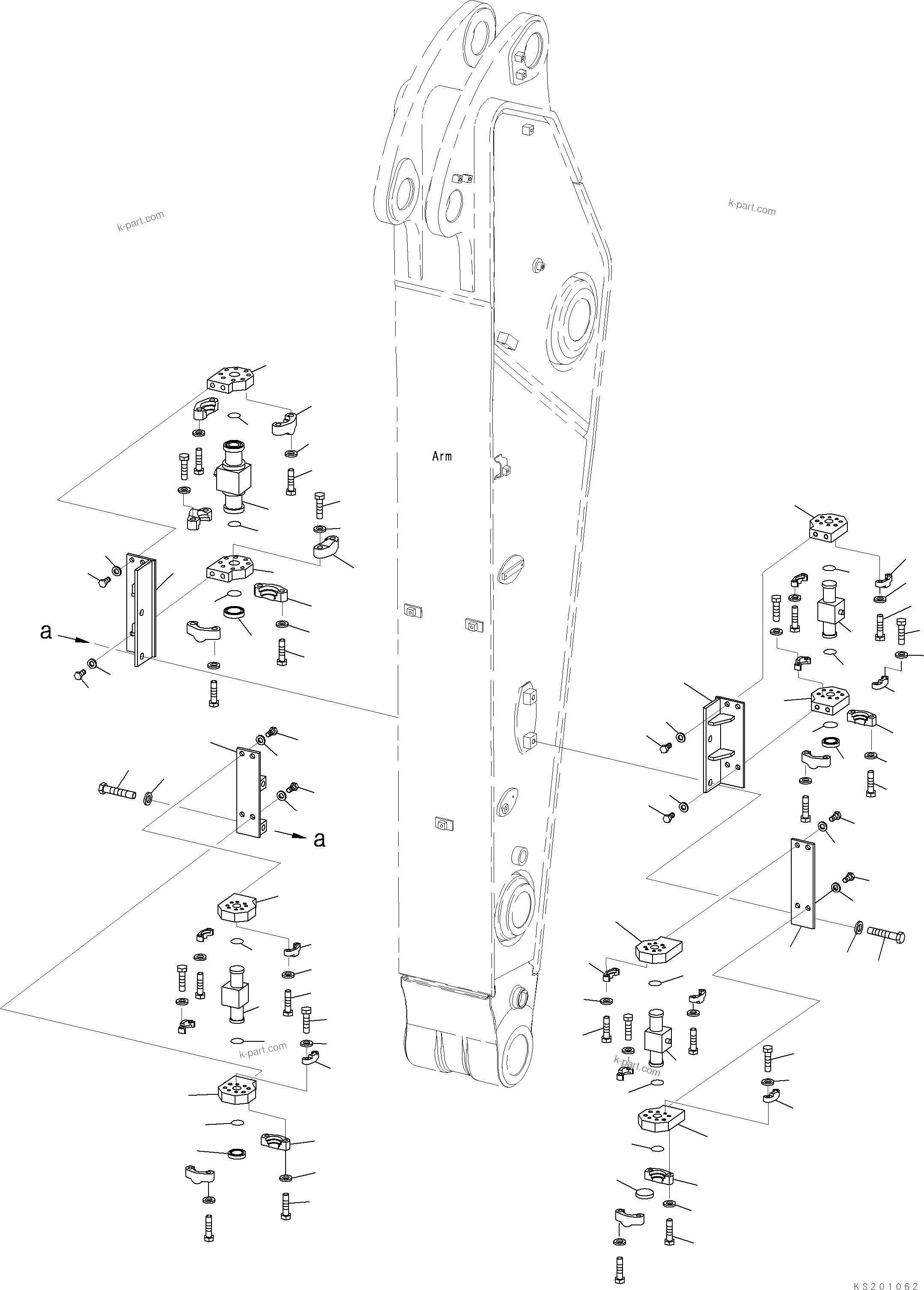 Komatsu parts book diagram for PC490LC-10 S/N 80001-UP: ARM, 2400MM, WITH 2-ADDITIONAL ACTUATOR PIPING, ACCUMULATOR, QUICK COUPLER, KUK, ATTACHMENT VALVE