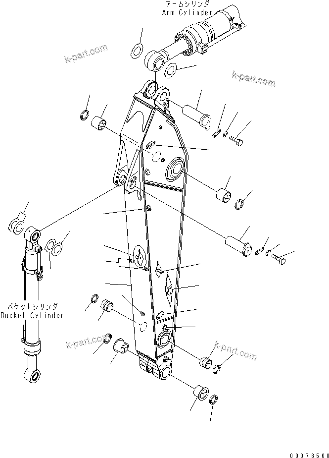 Komatsu parts book diagram for PC490LC-10 S/N 80001-UP: ARM, 2900MM, WITH 1-ADDITIONAL ACTUATOR PIPING, ACCUMULATOR, QUICK COUPLER, KUK, ARM