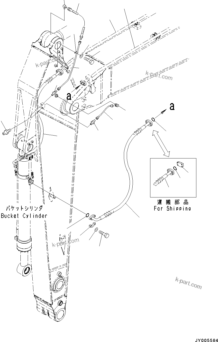Komatsu parts book diagram for PC490LC-10 S/N 80001-UP: ARM, 2900MM, WITH 1-ADDITIONAL ACTUATOR PIPING, ACCUMULATOR, QUICK COUPLER, KUK, BUCKET CYLINDER HOSE AND LUBRICATION PIPING