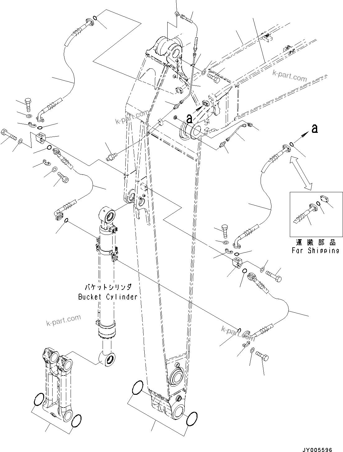 Komatsu parts book diagram for PC490LC-10 S/N 80001-UP: ARM, 4000MM, WITH QUICK COUPLER, KUK, BUCKET CYLINDER HOSE AND LUBRICATION PIPING